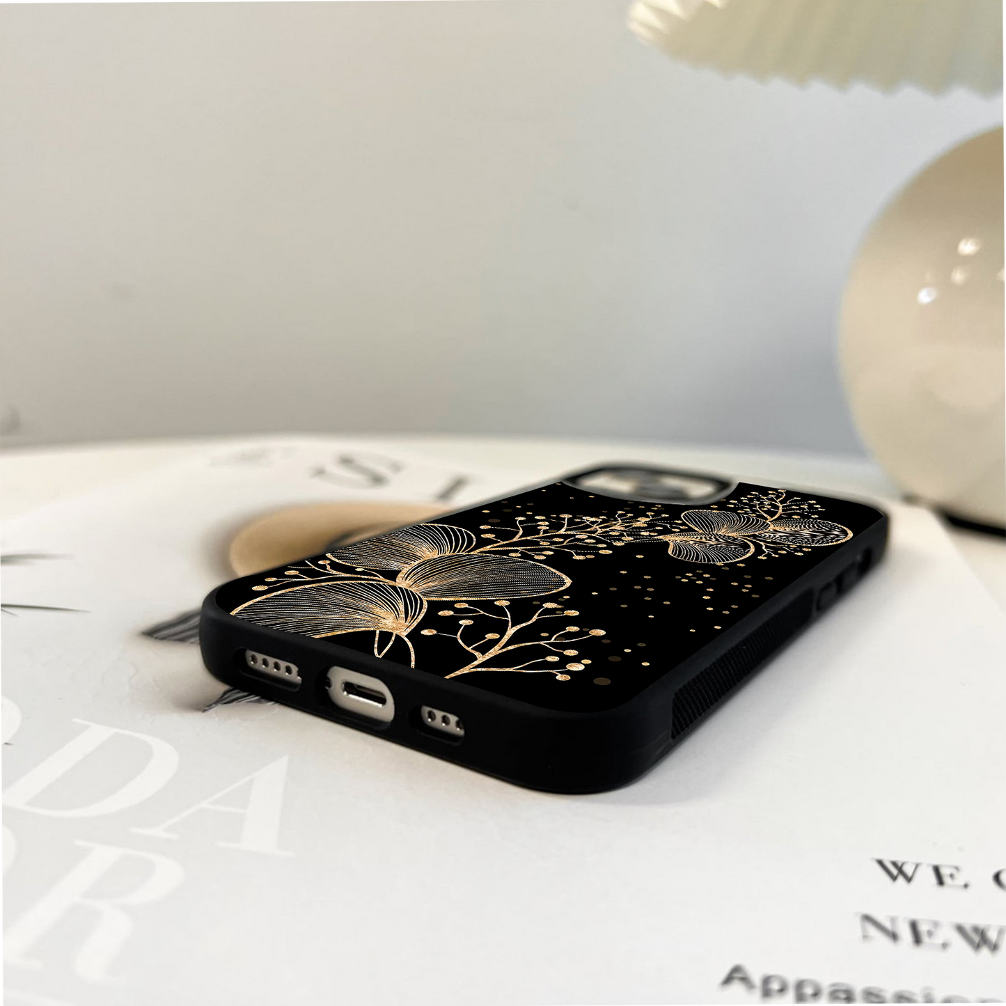 Golden Floral Line Abstract Glass Case