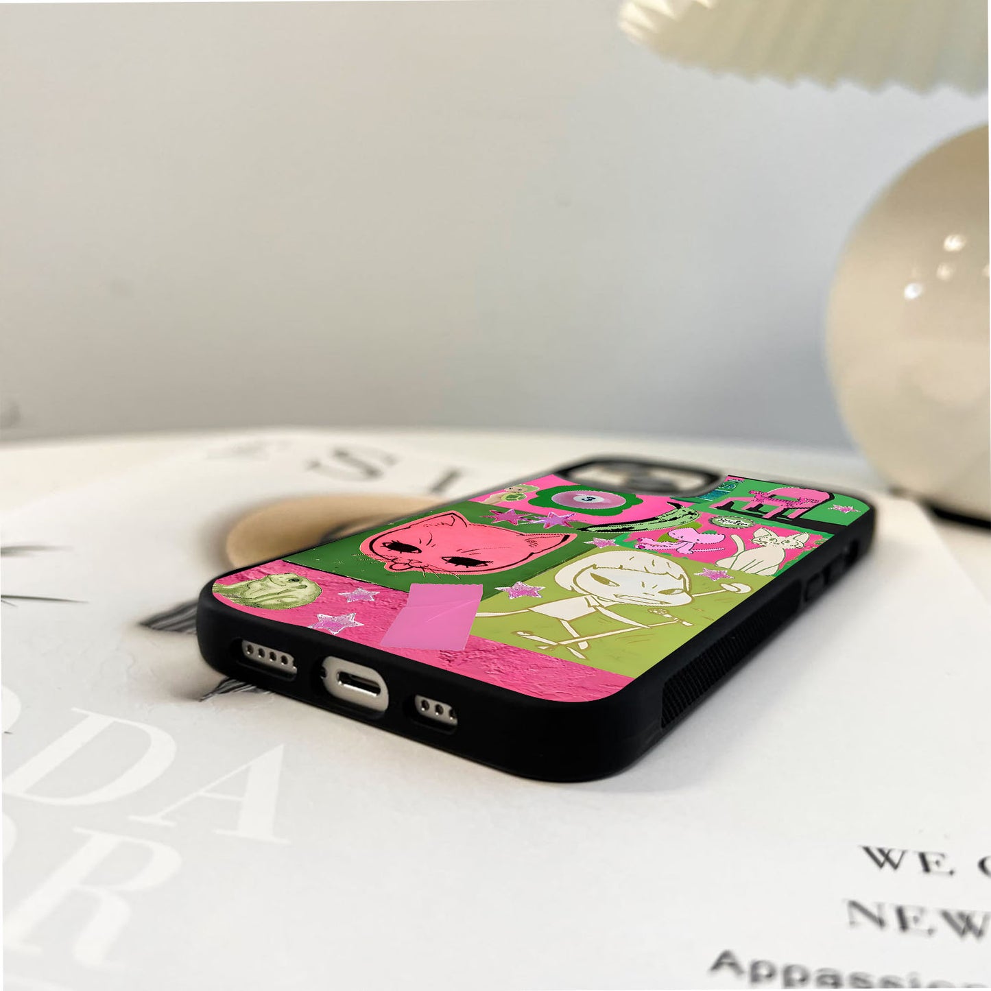 Funky collage with cats and frogs Glass Case