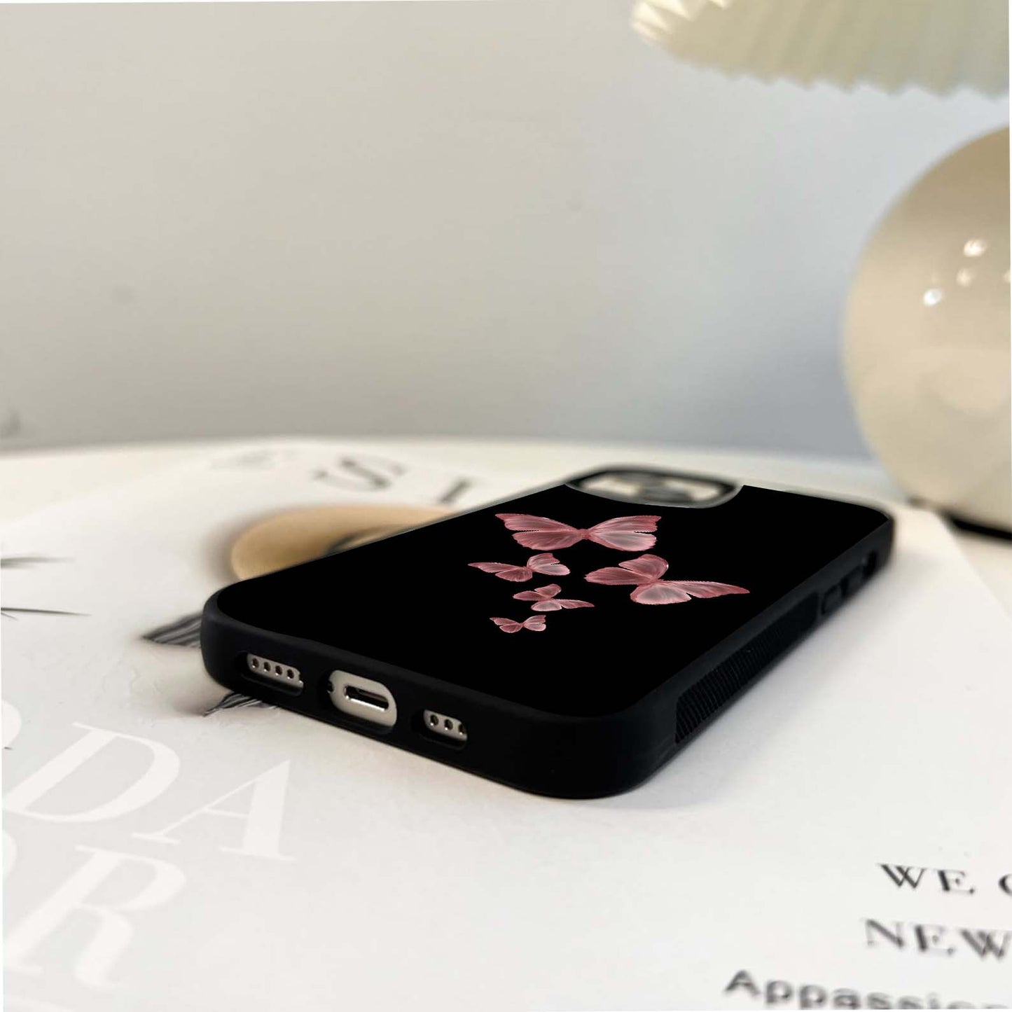 Pink Flight Butterflies Glass Case