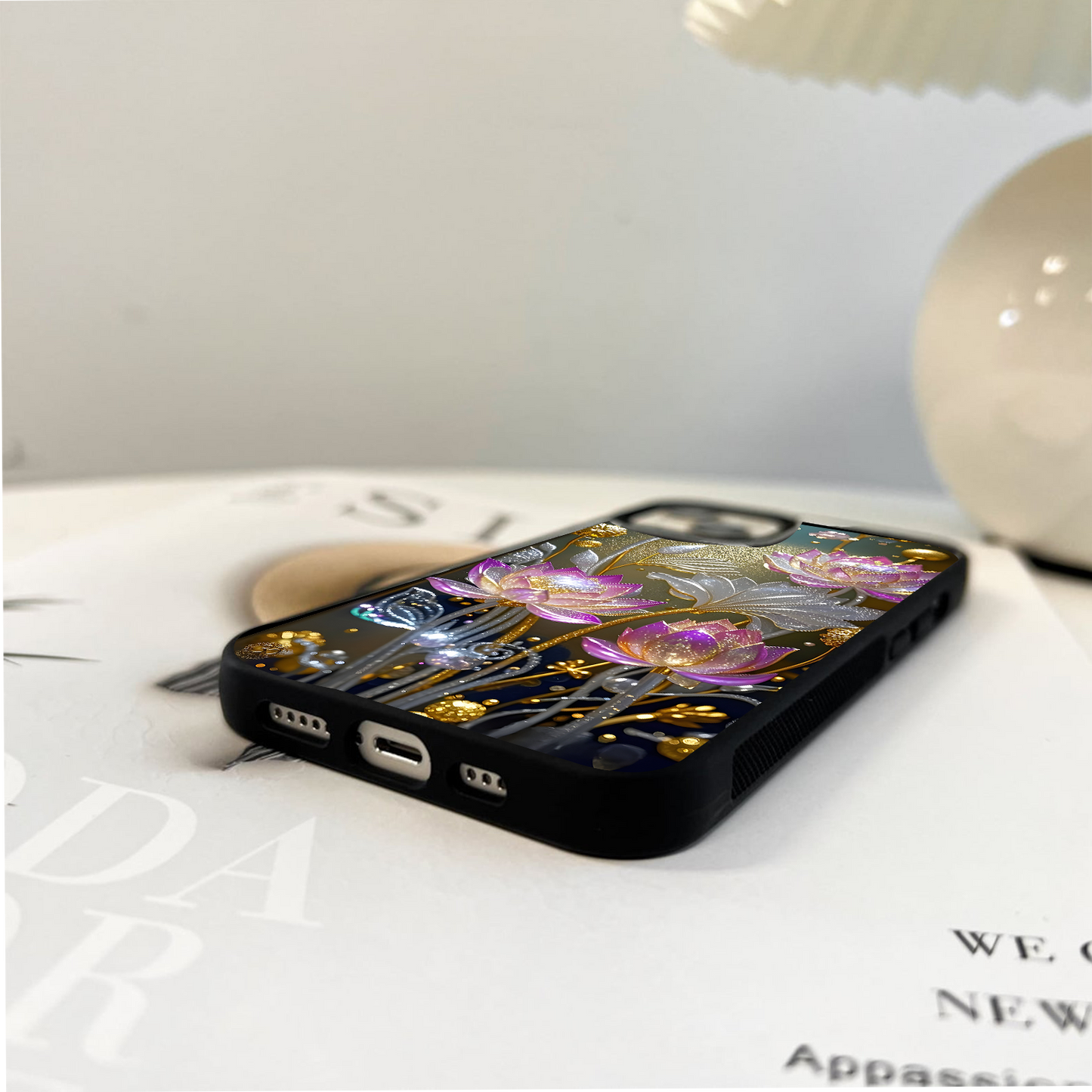 Golden Lotus Glow Glass Case