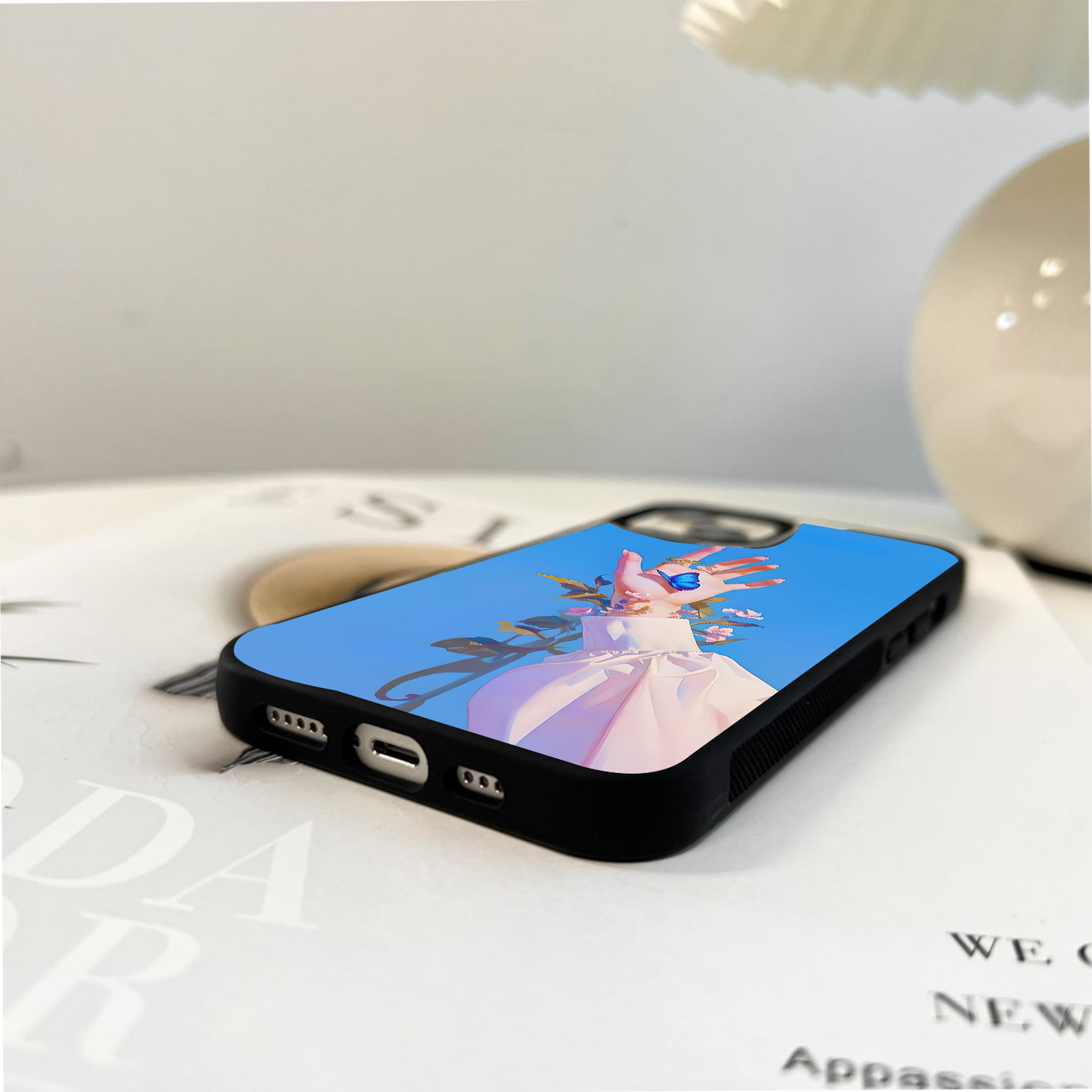 Blue Bloom Rose Glass Case