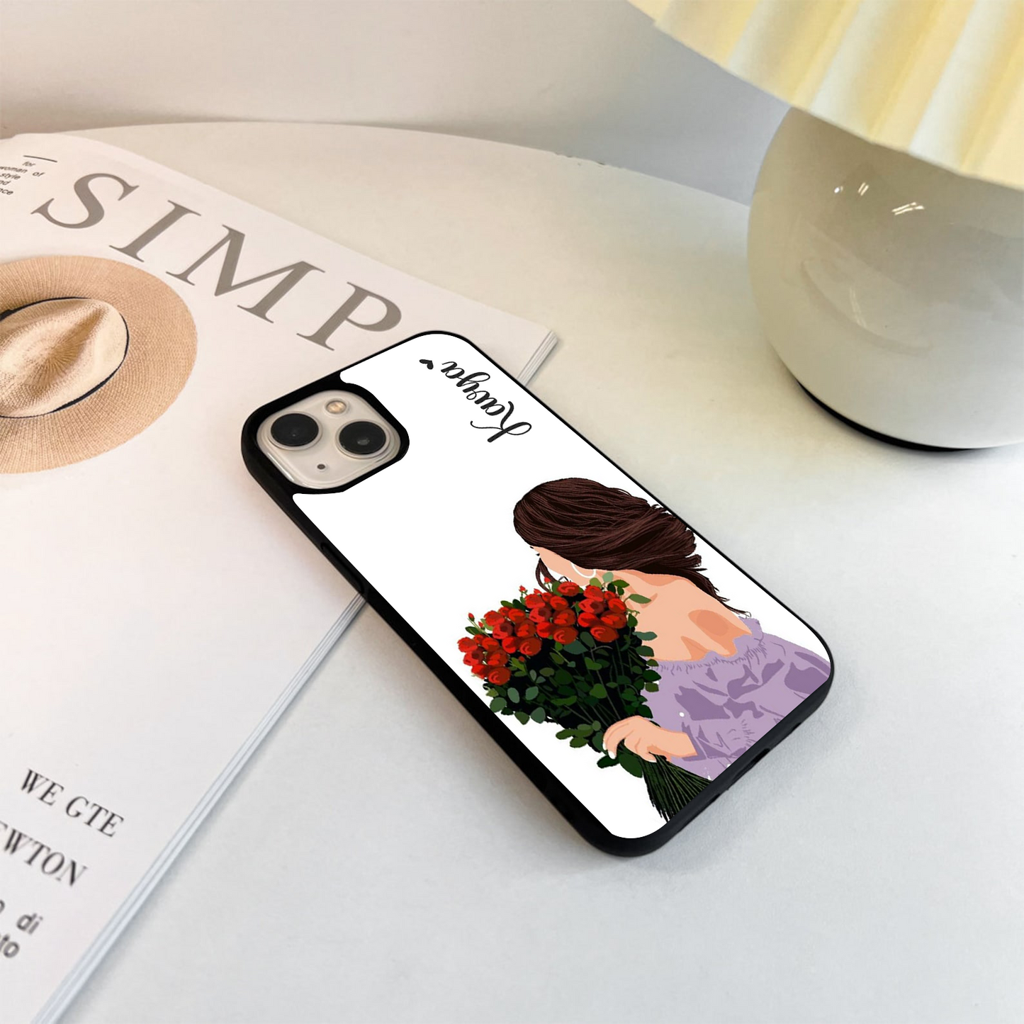 Graceful Floral Moment Girl With Custom Name Glass Case