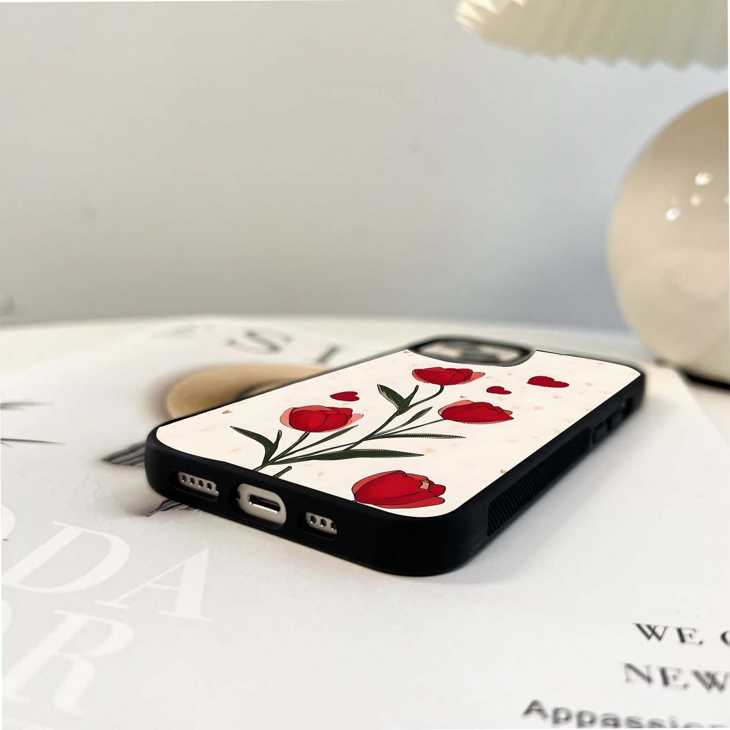 Romantic Tulip Hearts Glass Case