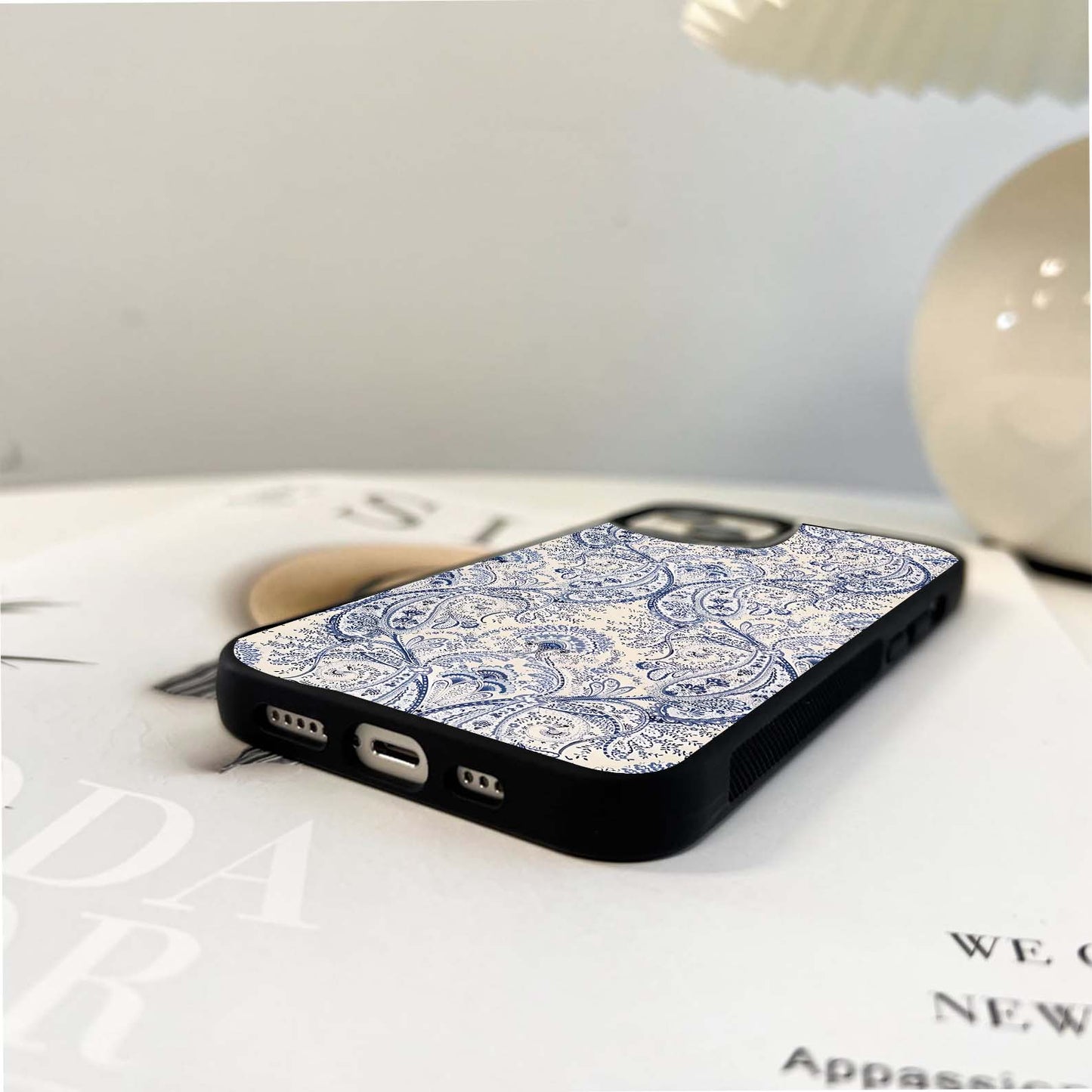 Blue Paisley Bloom Glass Case