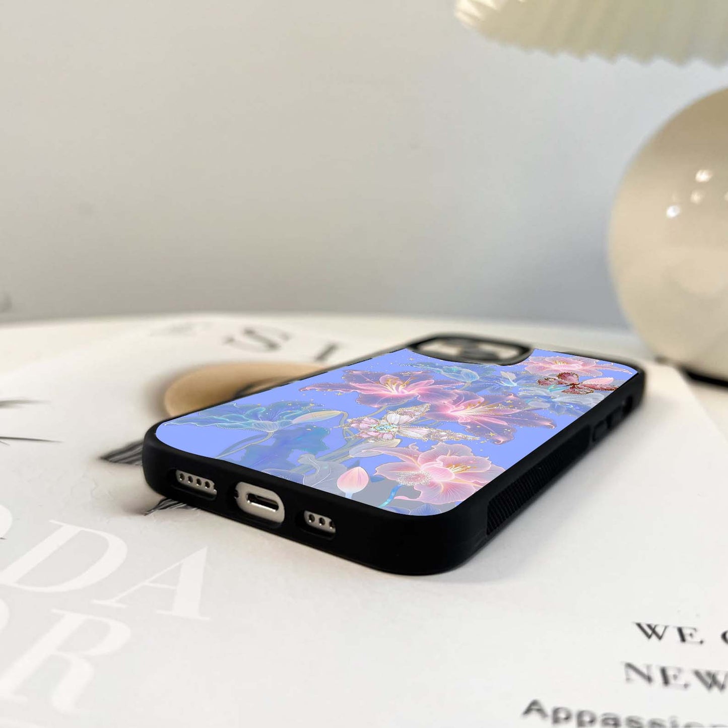 Butterfly Glitter Blue Theme Glass Case