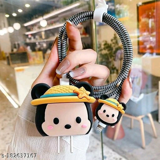 Mickey Cartoon Yellow Hat, Silicon Apple iPhone Charger Case | Lightning Charger/Cable Protector Cover for iPhone Charger
