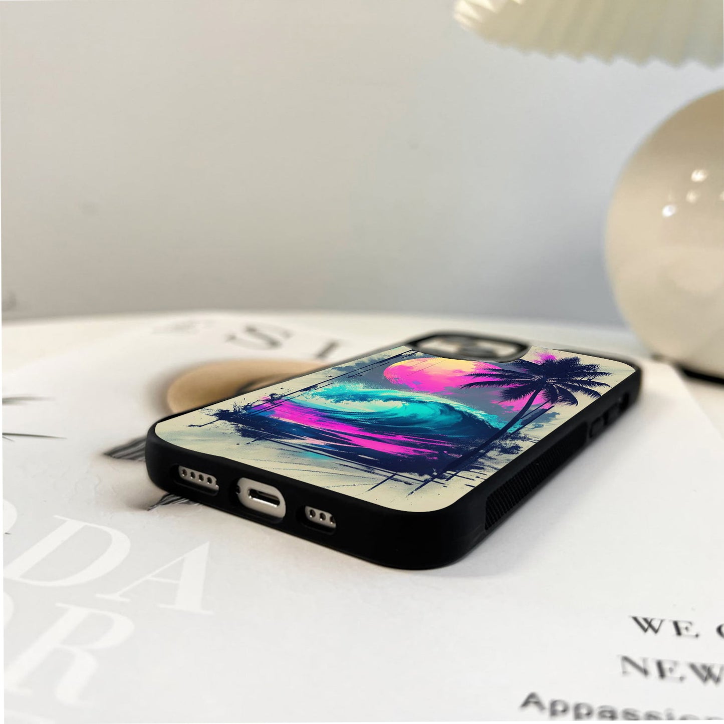 Neon Ocean Waves Glass Case