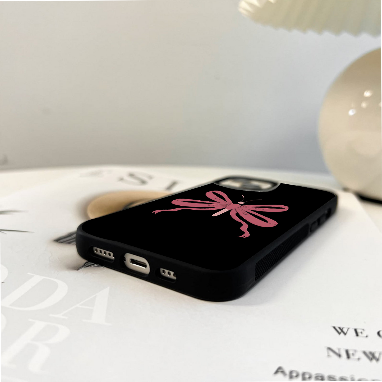 Pink Ribbon Butterfly Glass Case