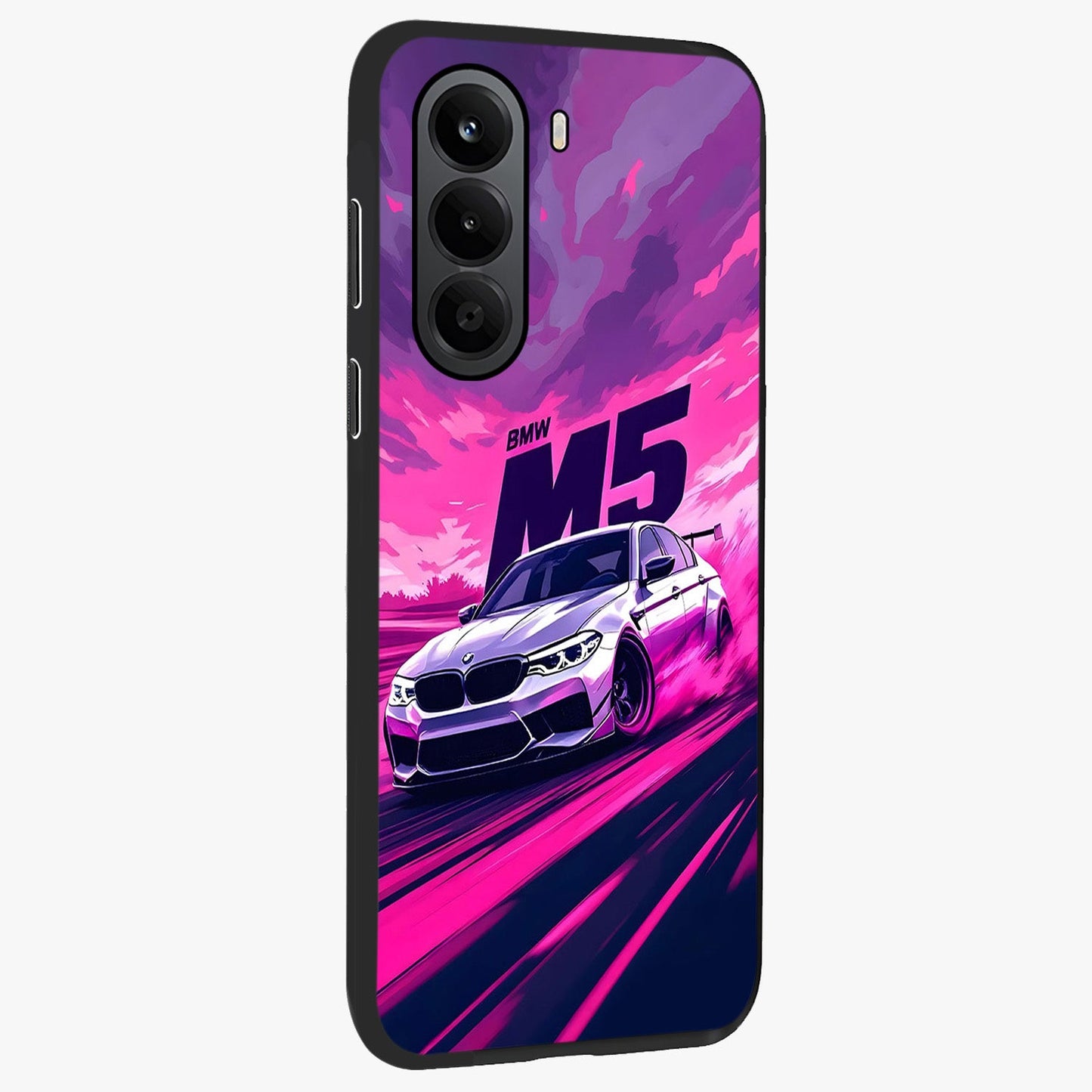Velocity Drift Pulse Glass Case upright view showcasing powerful racing artwork with energetic motorsport theme.