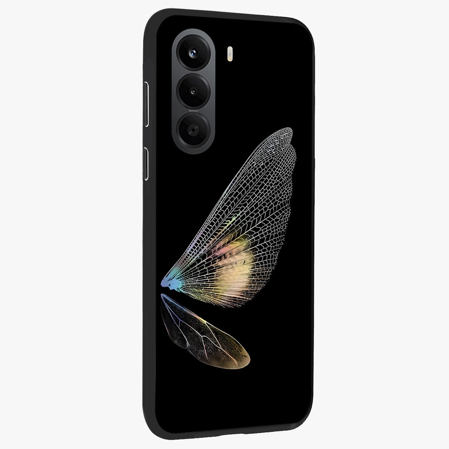 Whispers Of Wings Glass Case upright view showcasing elegant wing artwork with light airy theme.