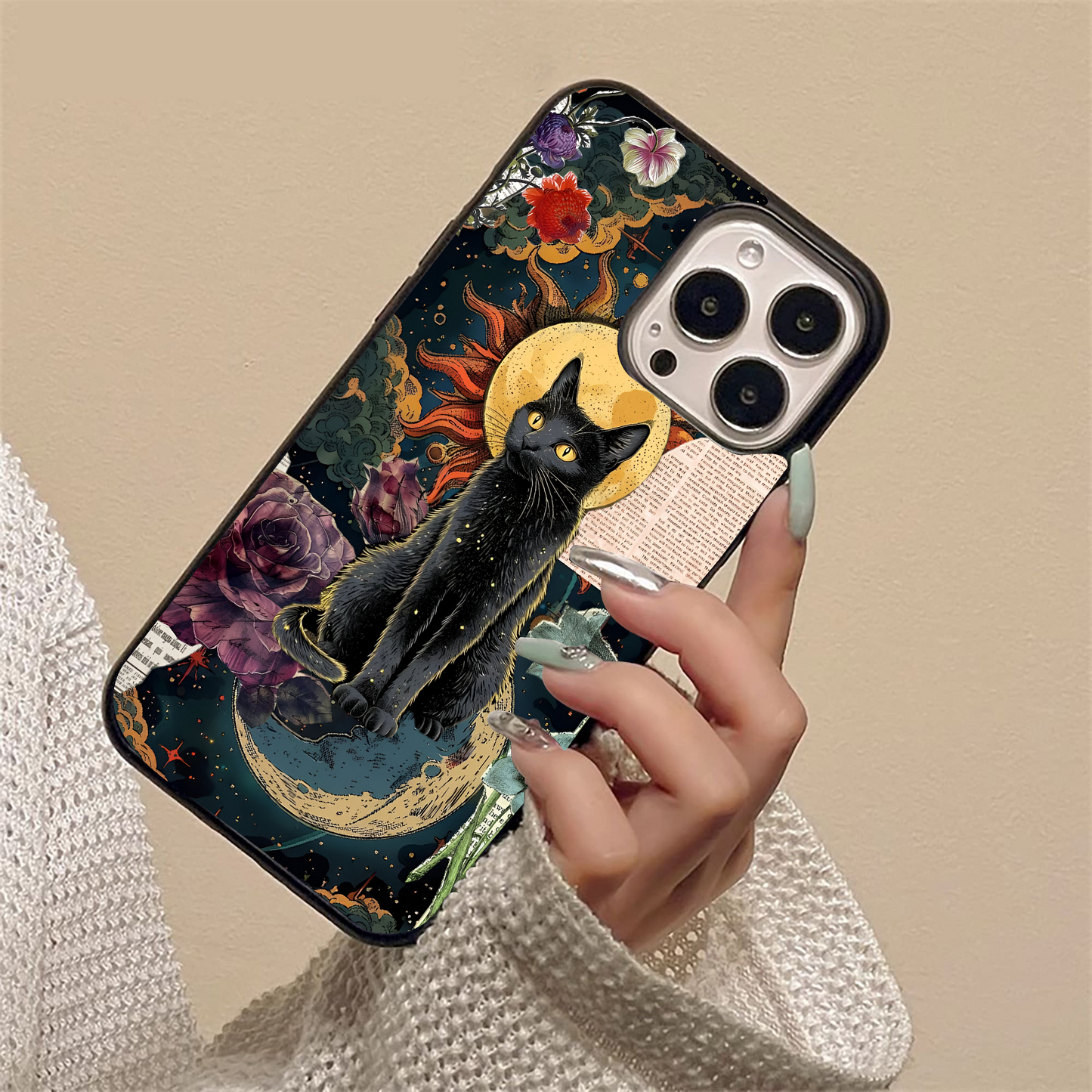 Celestial Black Cat Glass Case