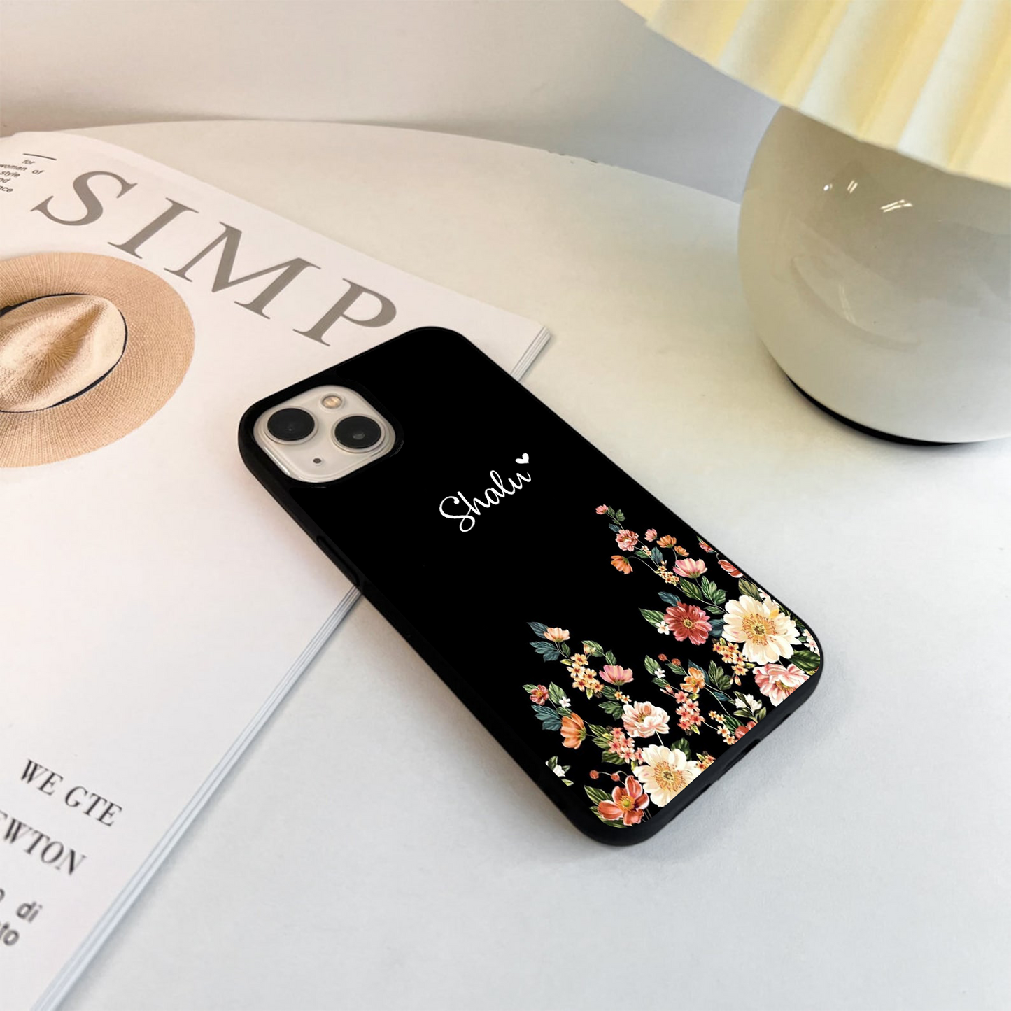 Floral Design With A Custom Personalized Name Glass Case