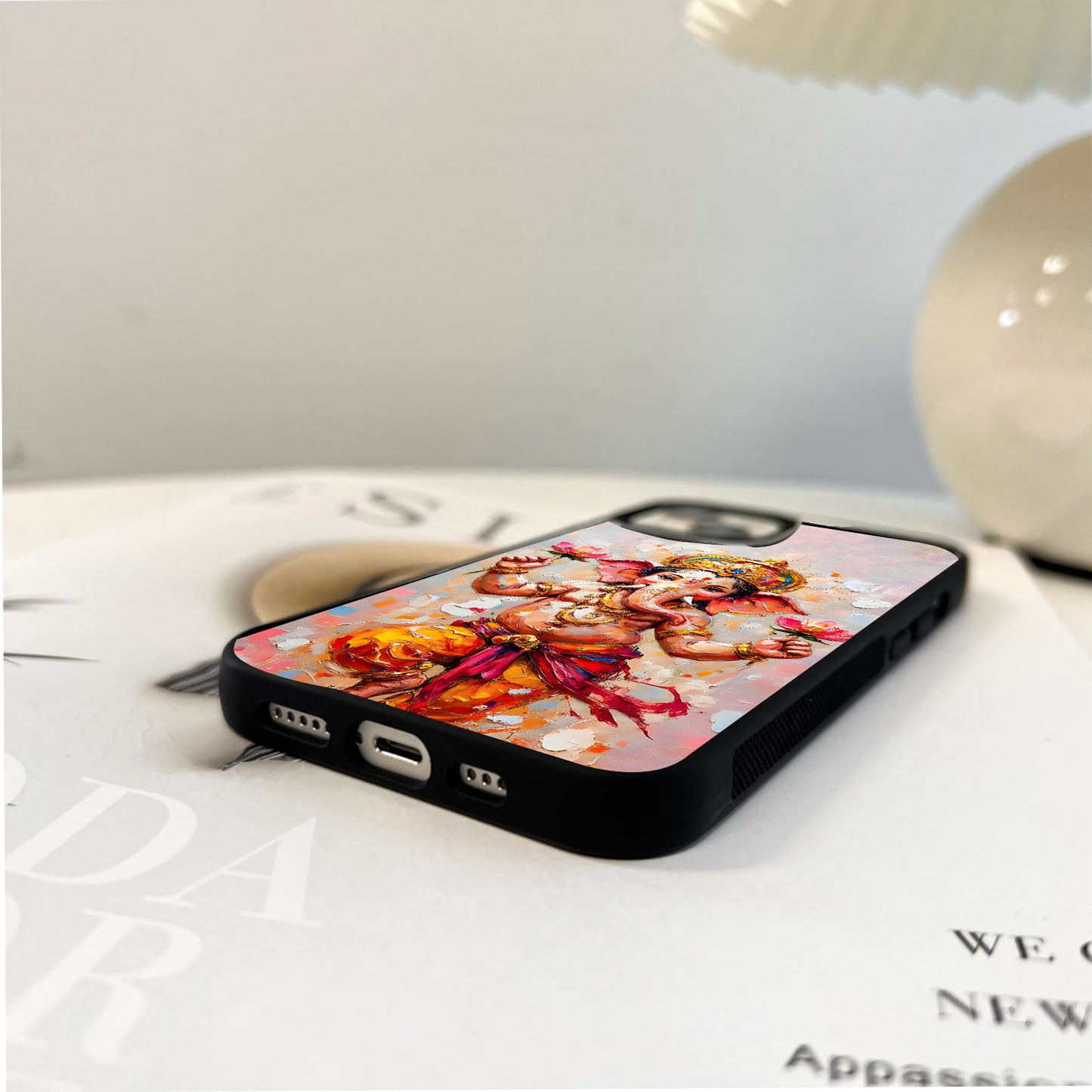 Colorful Lotus Ganesha Glass Case