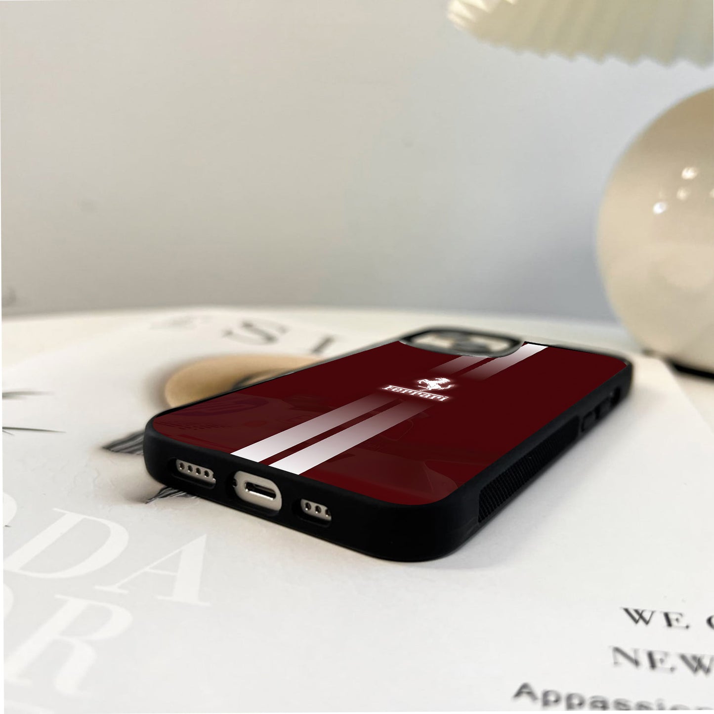 Ferrari Crimson Racing Stripes Glass Case