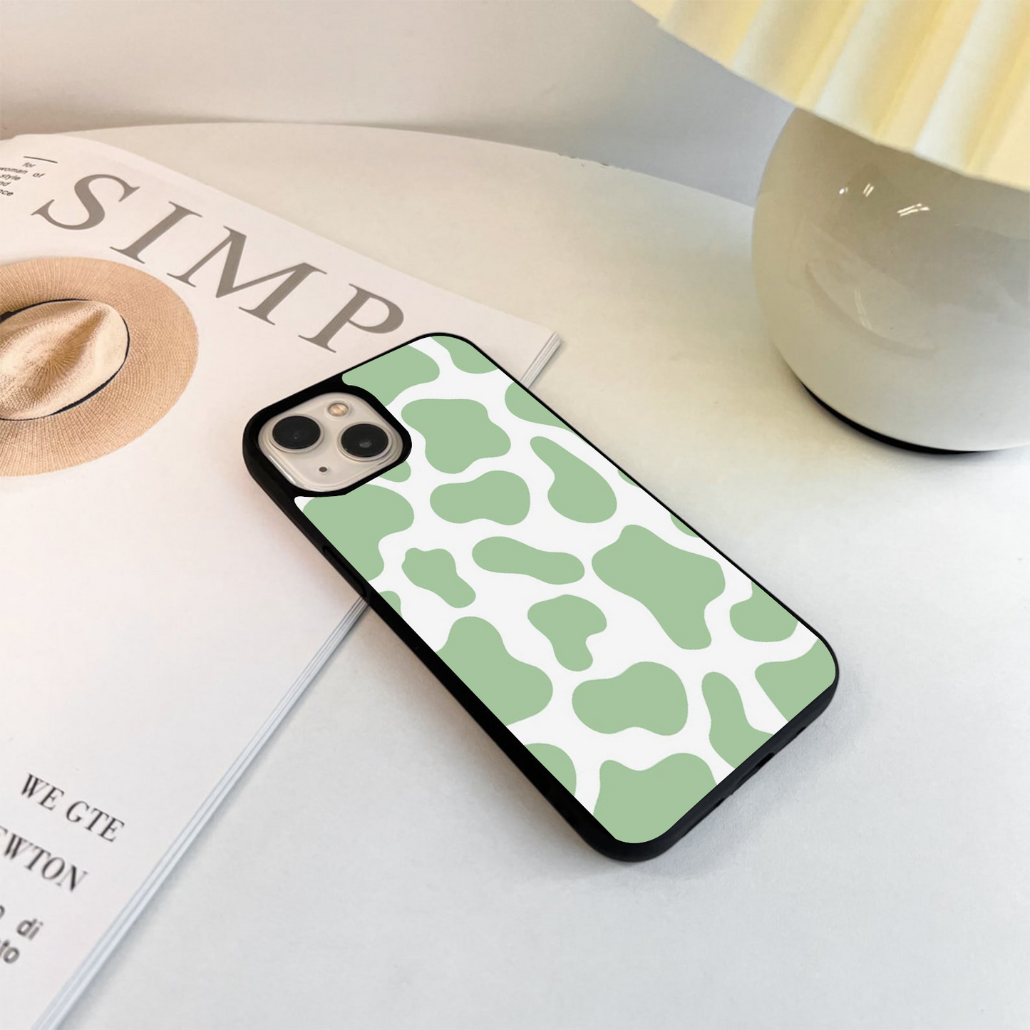 Mint Moo Print Glass Case