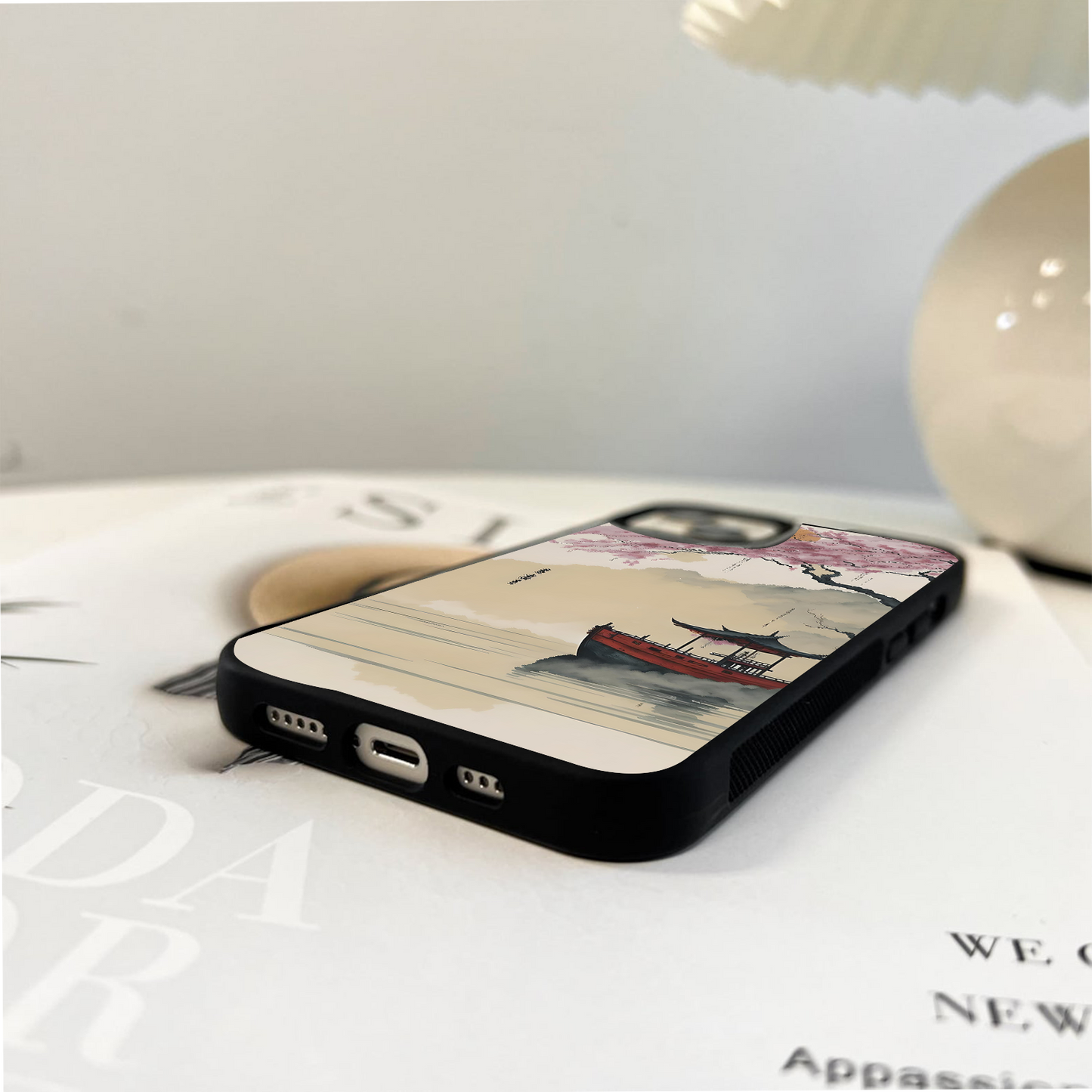 Boat with Sakura & Moon Glass Case