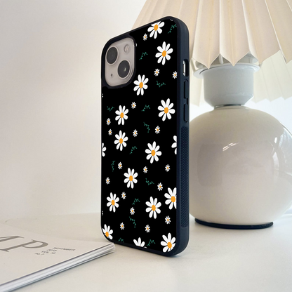 Daisy Flower Pattern Black Glass Case
