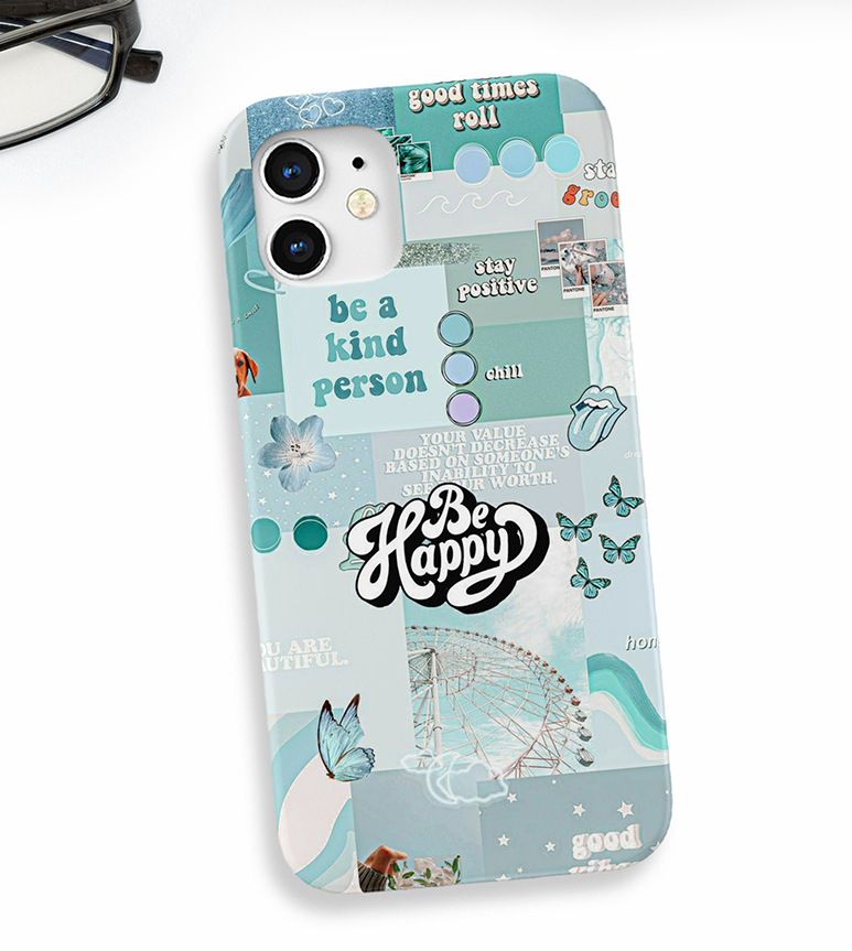 Aesthetic Be Happy Slim Case Cover With Same Design Holder