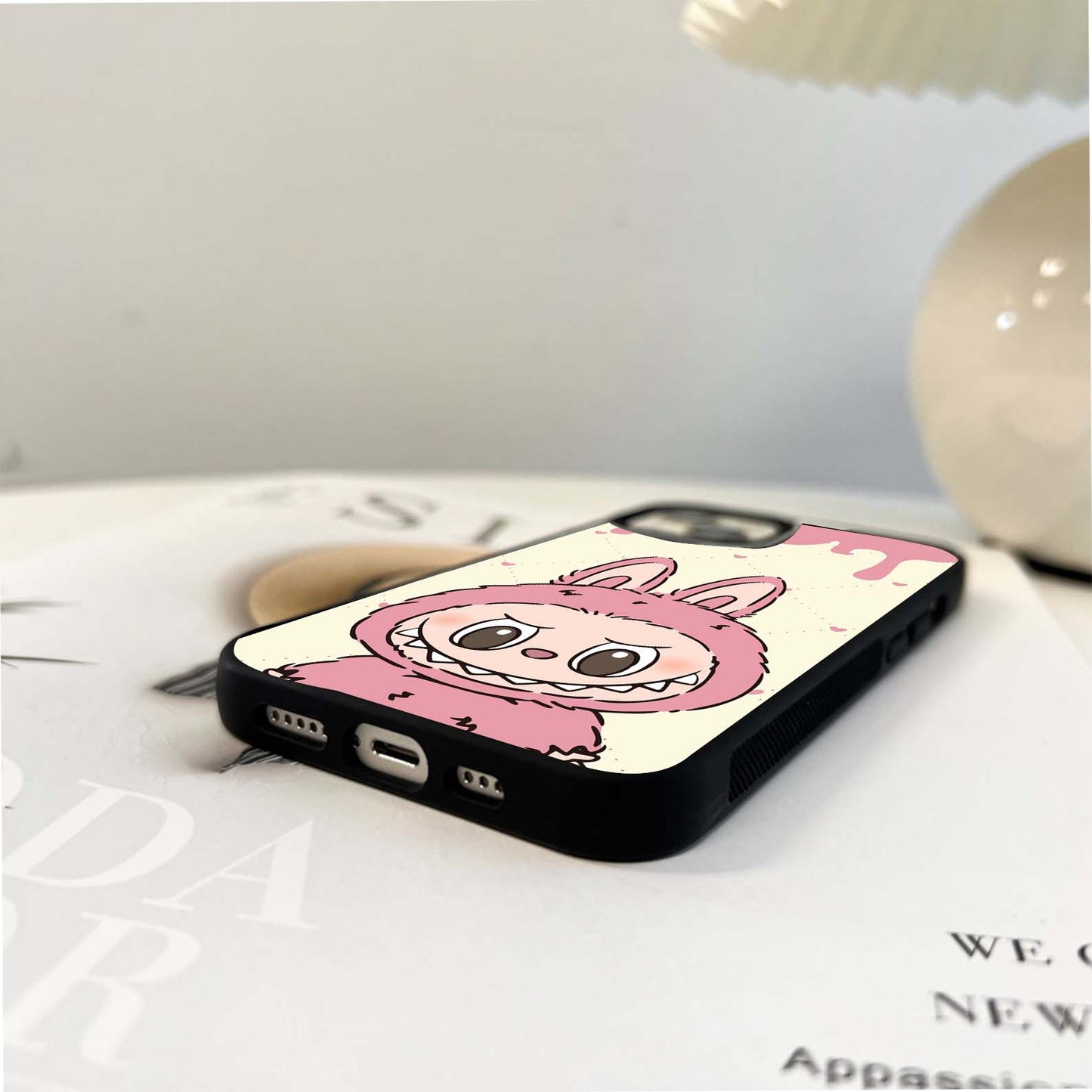 Pink Cute Labubu Glass Case