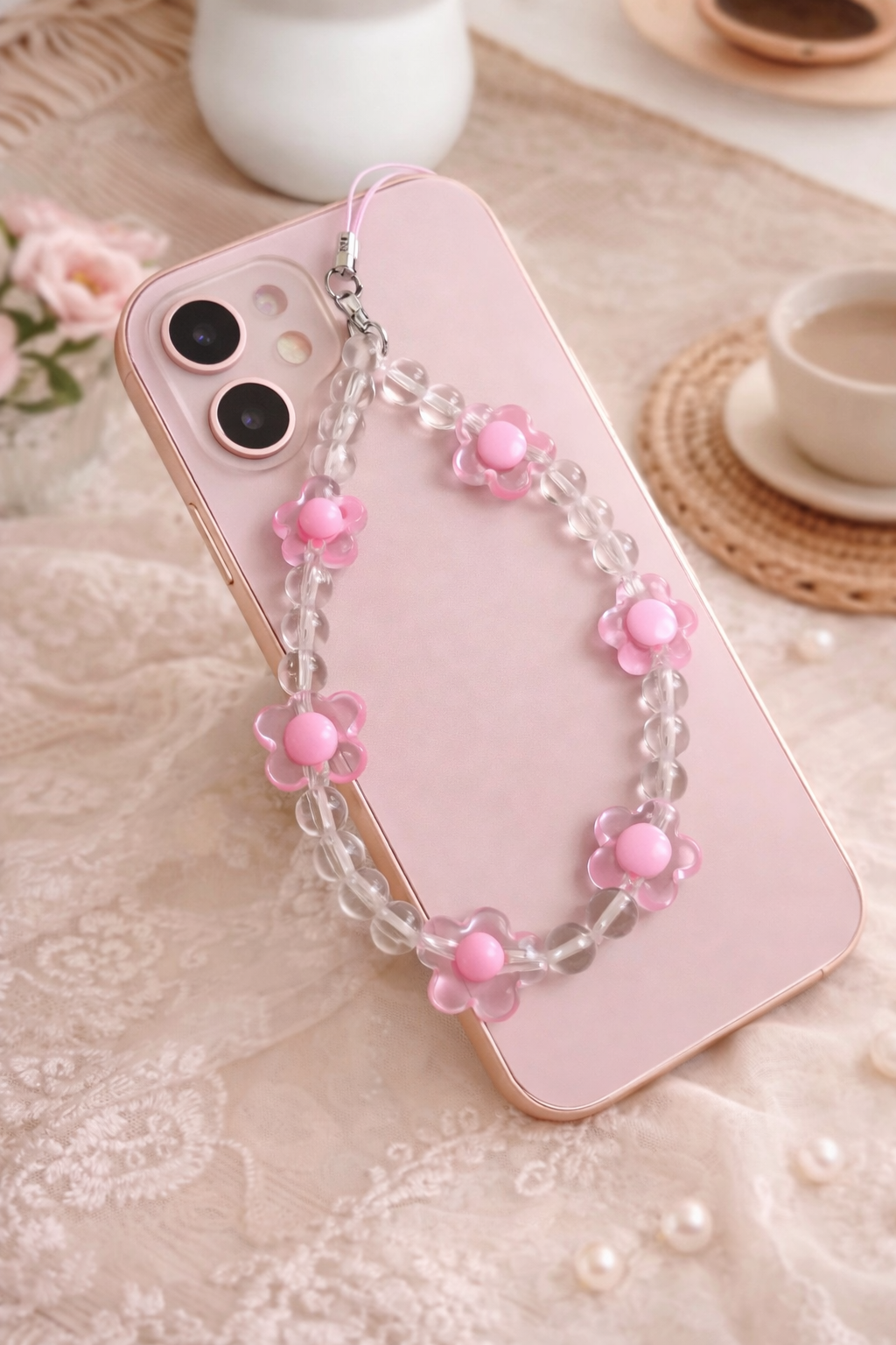 Baby Pink Daisy Flower Phone Charm