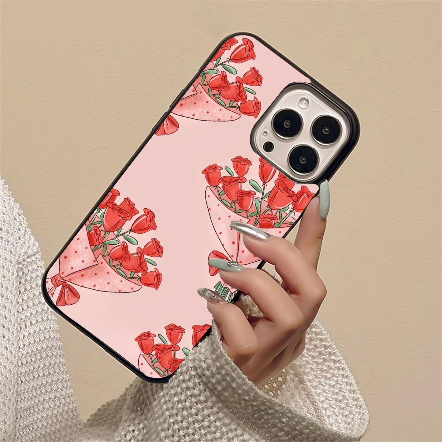 Elegant Rose Bouquet Flowers Pattern Glass Case