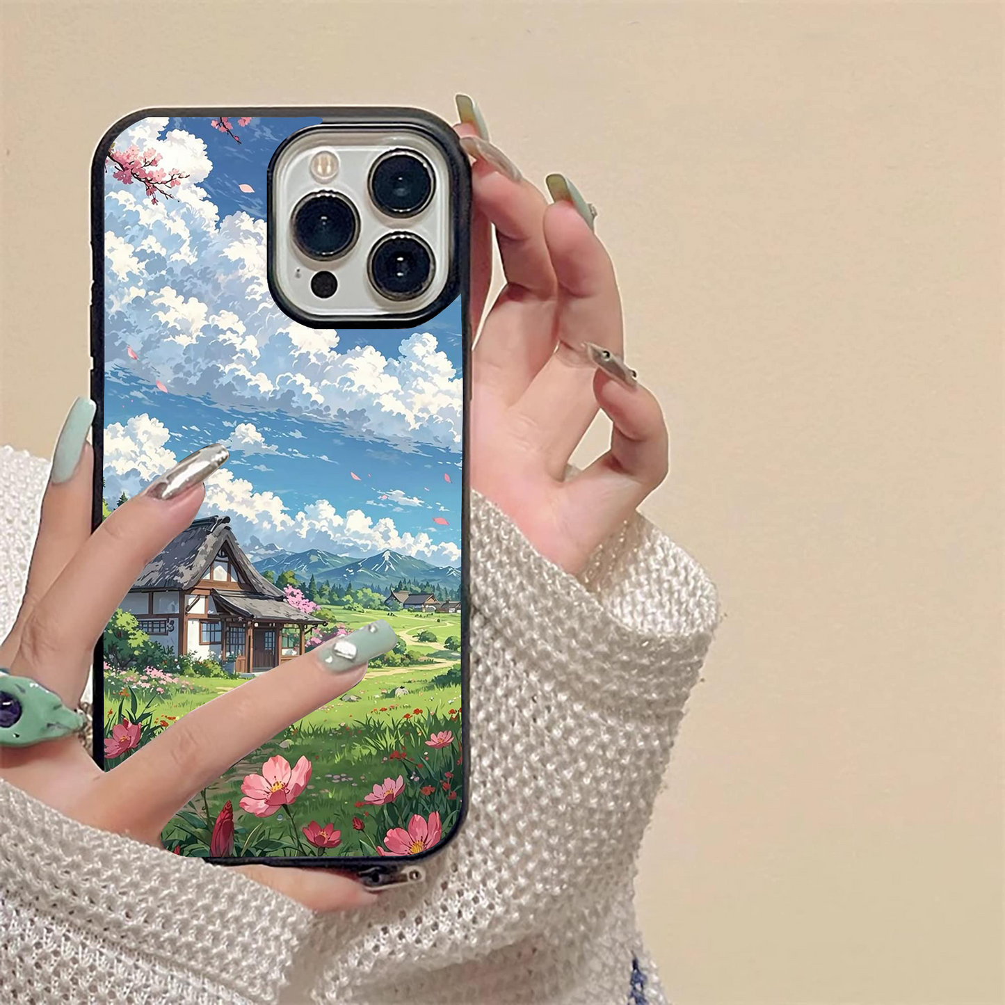 Serene Sakura Cottage Glass Case