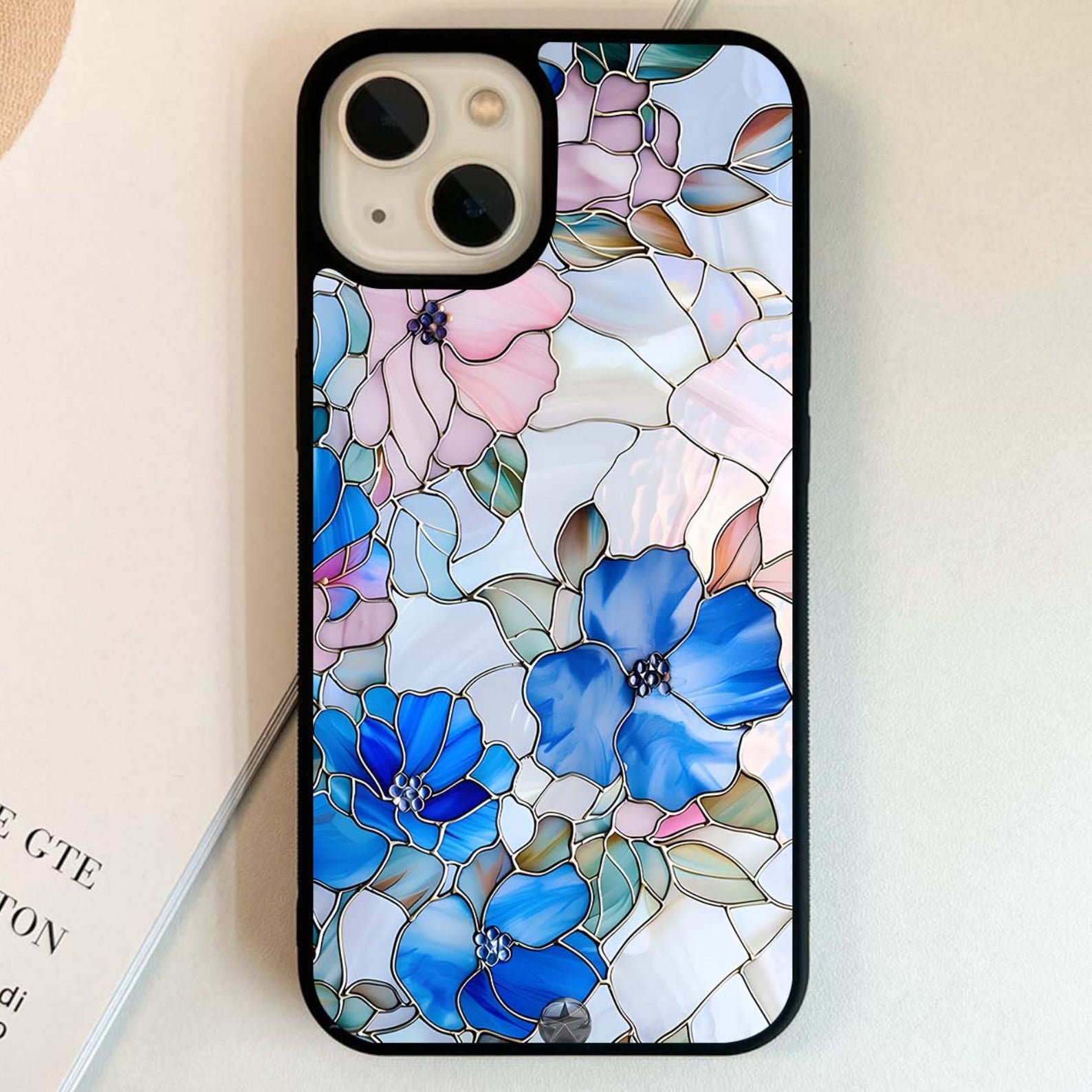 Stained Blue Floral Glass Case