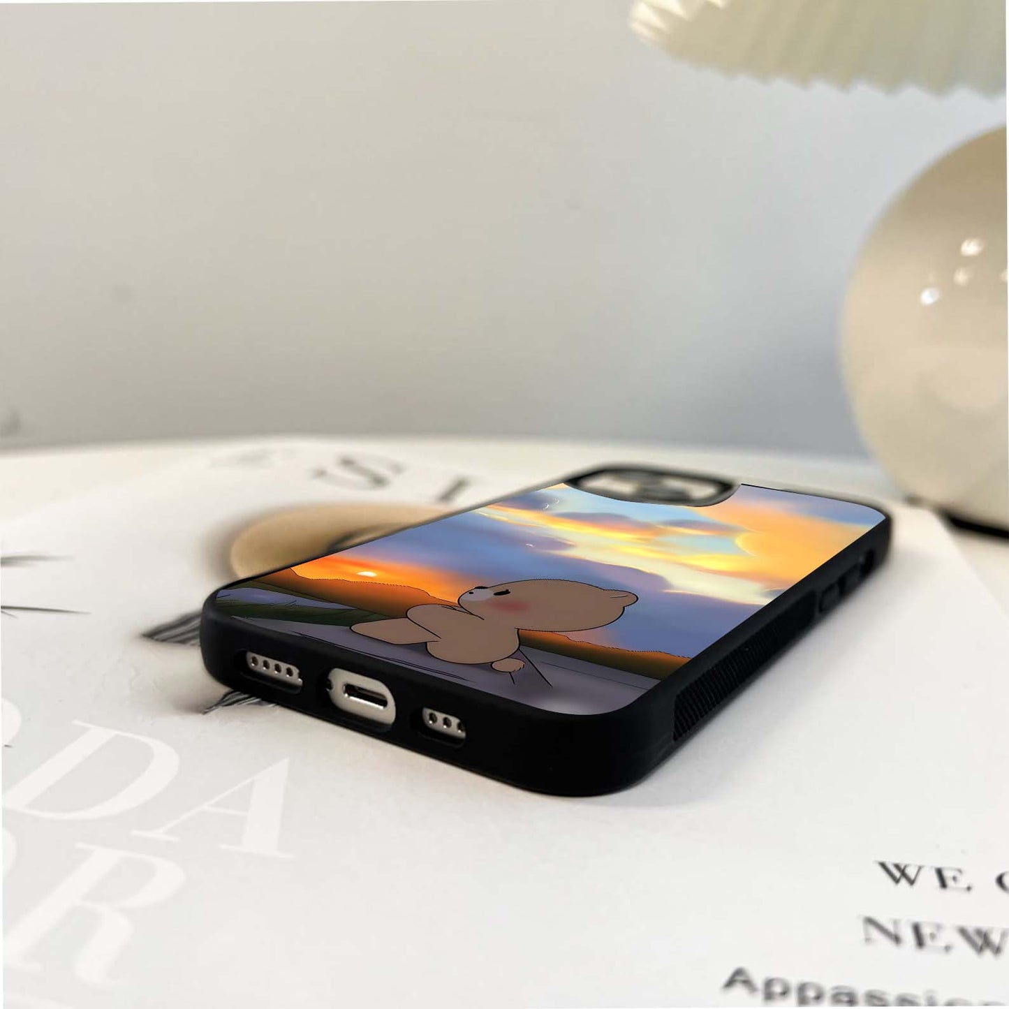 Cute Bear Watching Sunset Glass Case