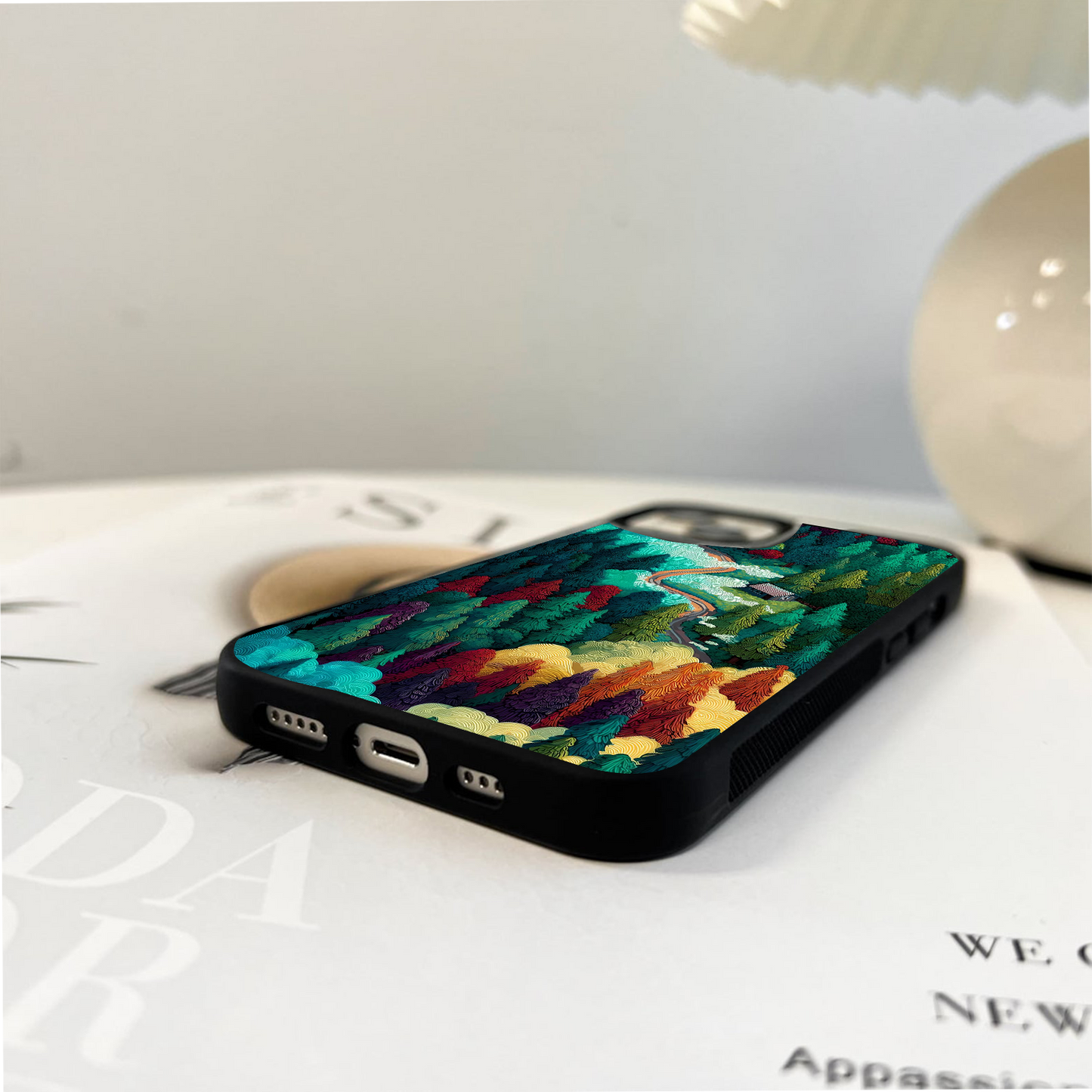 Colorful Forest With Cabin Glass Case