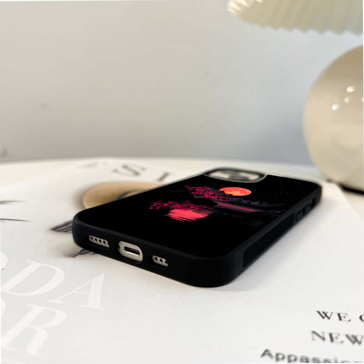 Crimson Moon Over Lake Glass Case