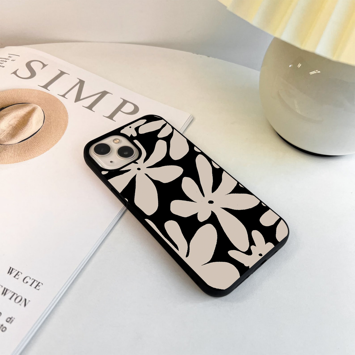 Monochrome Petal Dance Glass Case