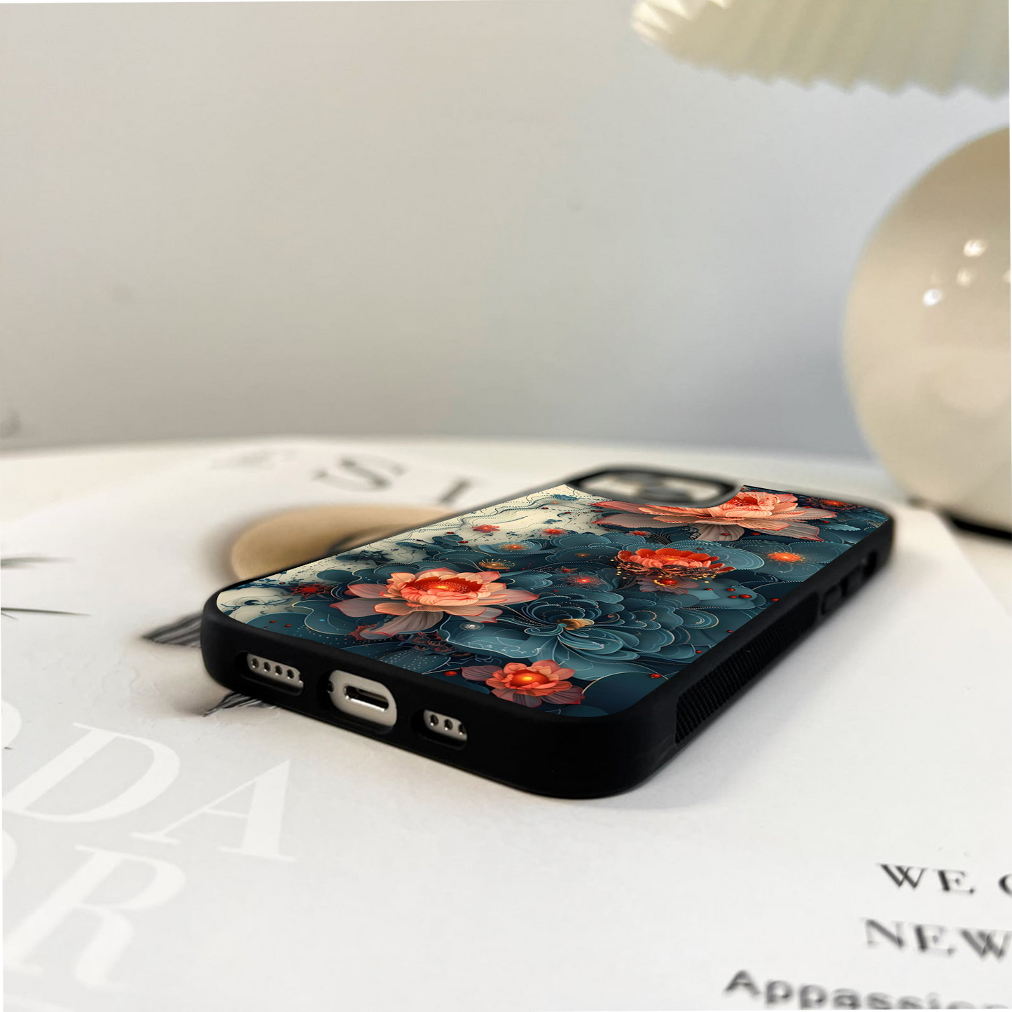 Aqua Lotus Bloom Glass Case