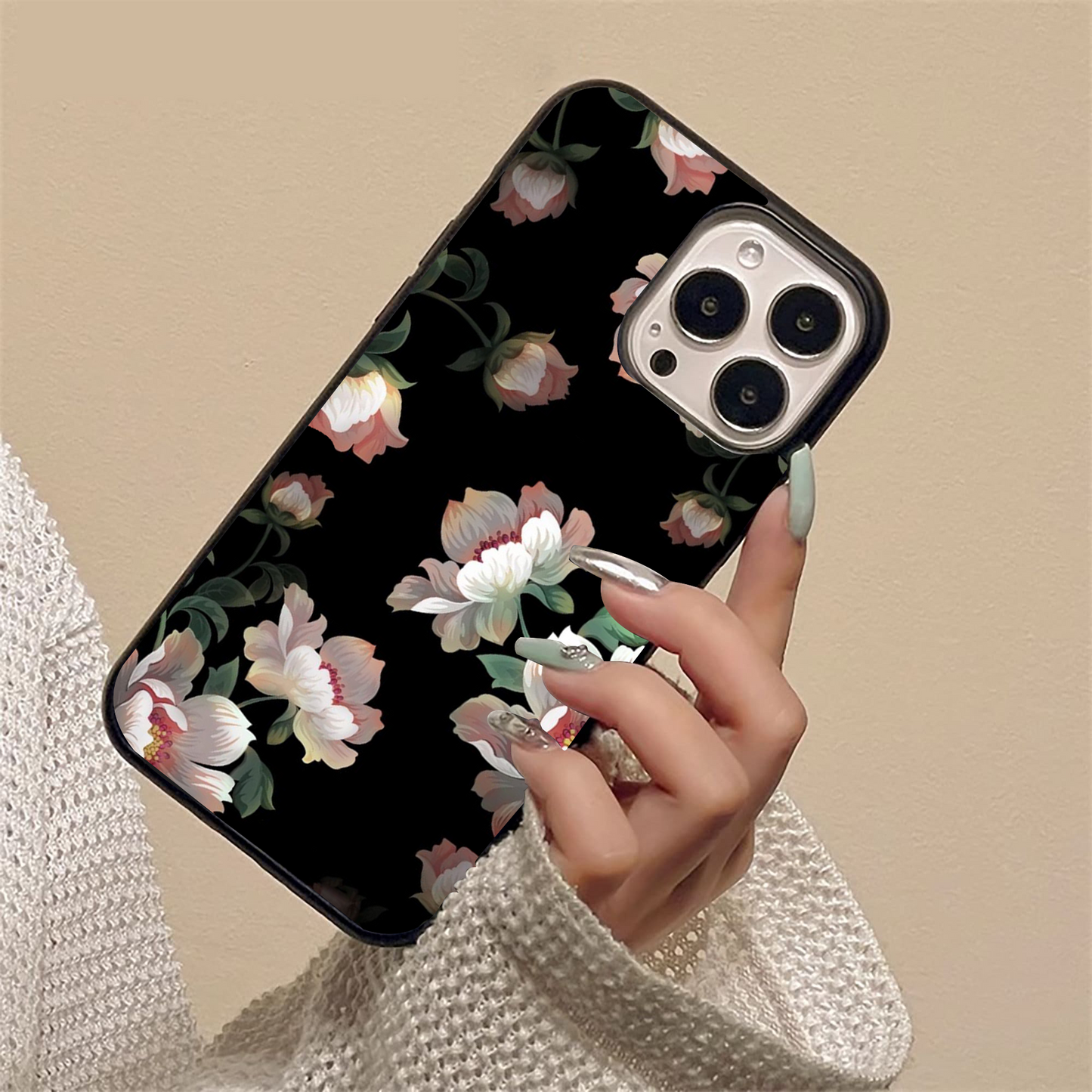 Abstract Embossed Blooming Bright Flower Glass Case