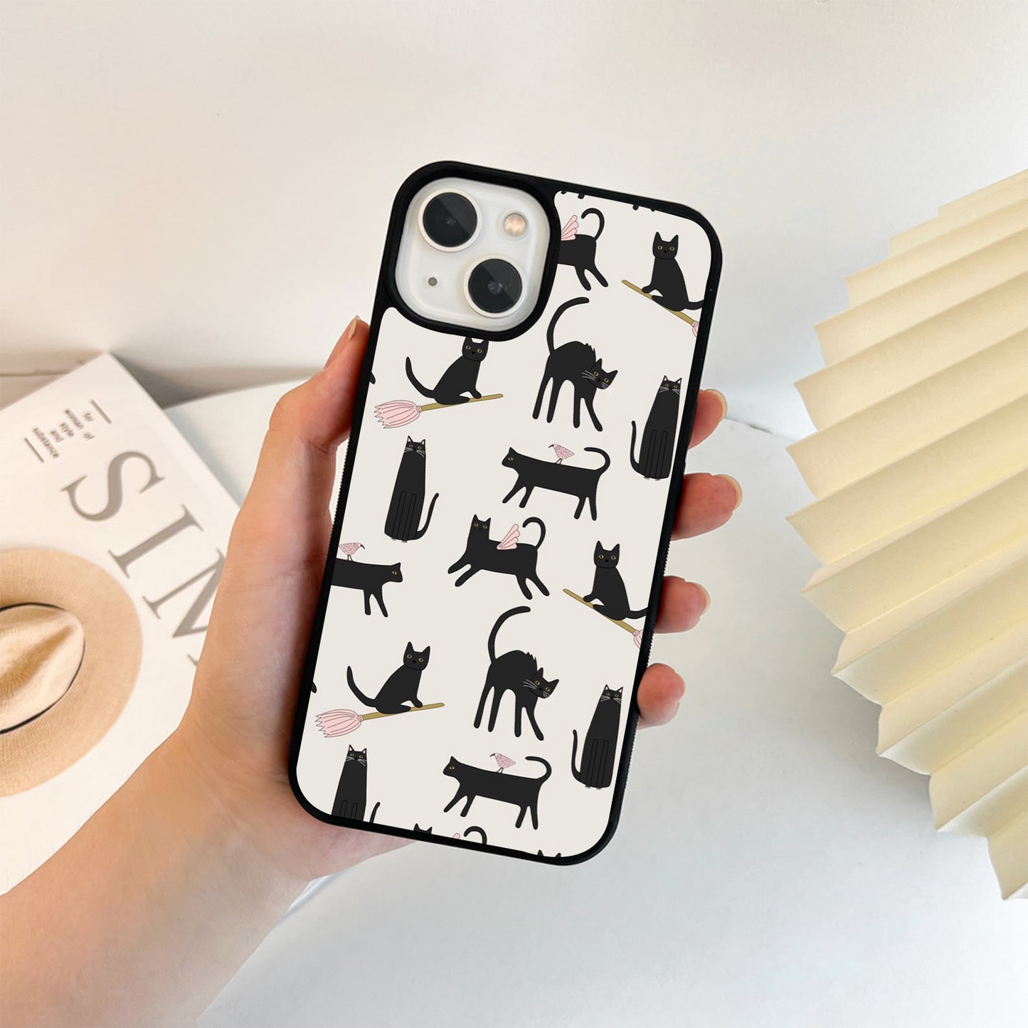 Magical Black Cat Charm Glass Case