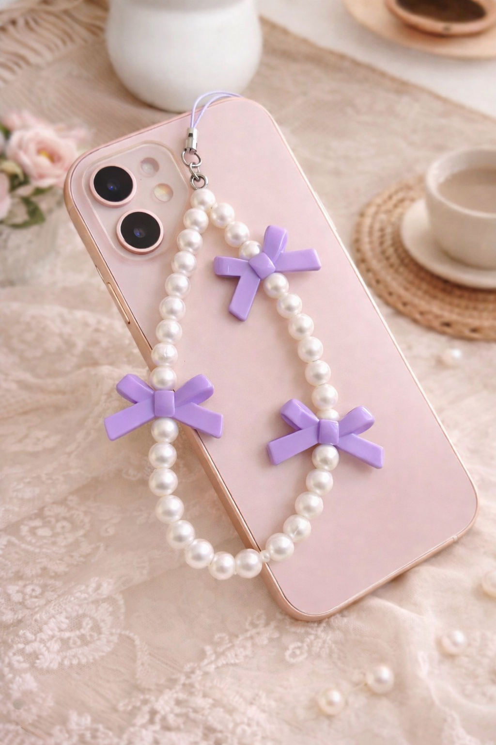 Purple Bow Pearl Phone Charm