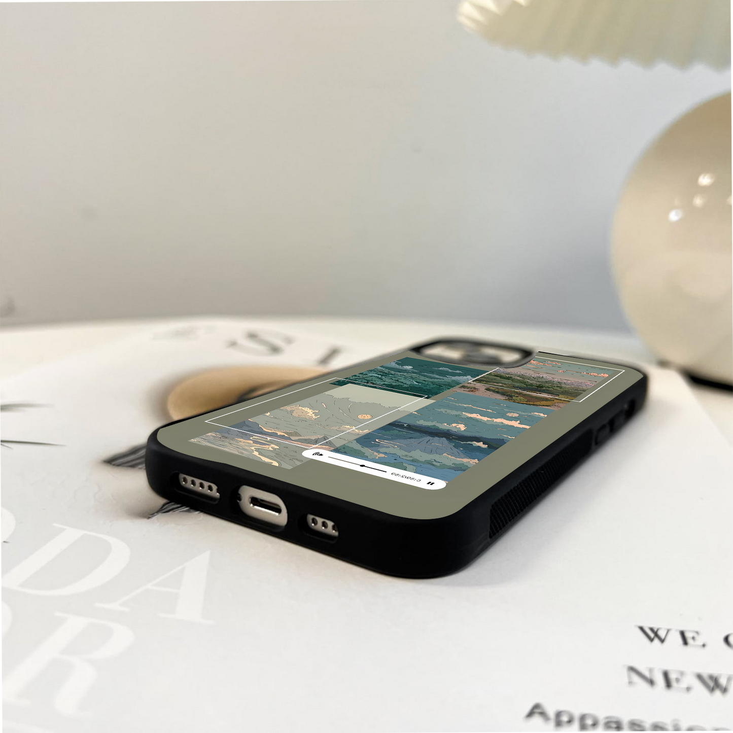 Scenery Collages with moon Glass Case