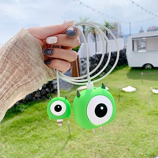 Cute Mosnter- Green Silicon Apple iPhone Charger Case | Lightning Charger/Cable Protector Cover for iPhone Charger