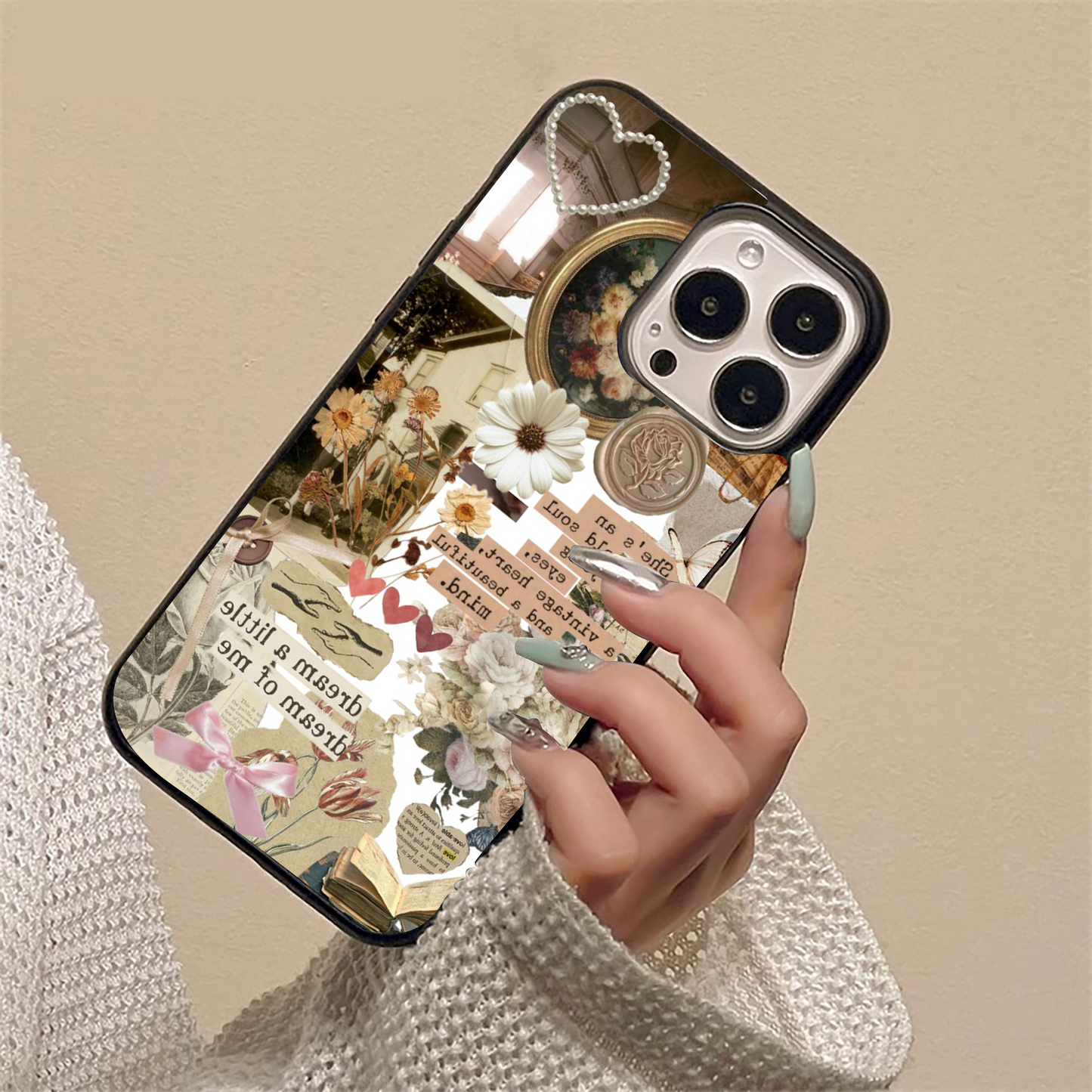 Aesthetic Brown Vintage Collage Glass Case