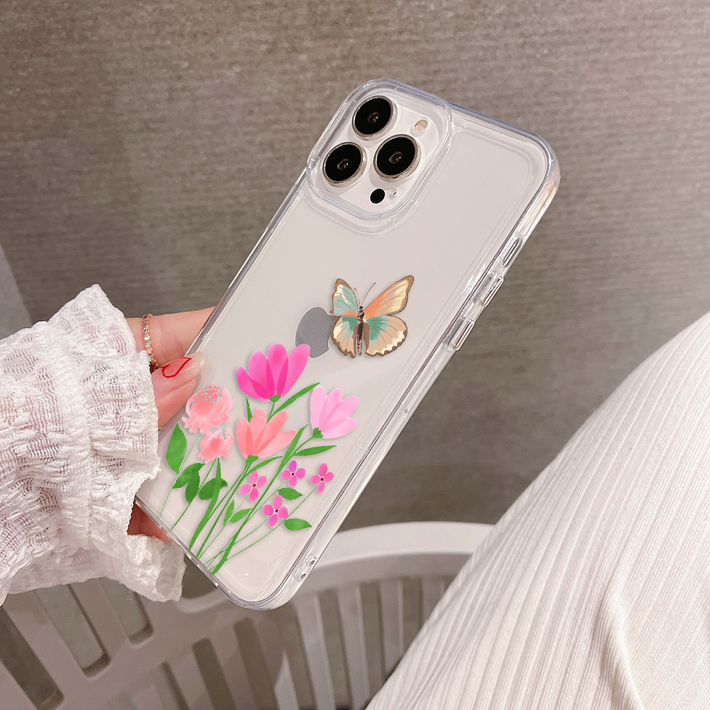 Flowers With Butterfly Clear Silicon Cover