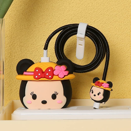 Minnie Cartoon Yellow Hat, Silicon Apple iPhone Charger Case | Lightning Charger/Cable Protector Cover for iPhone Charger