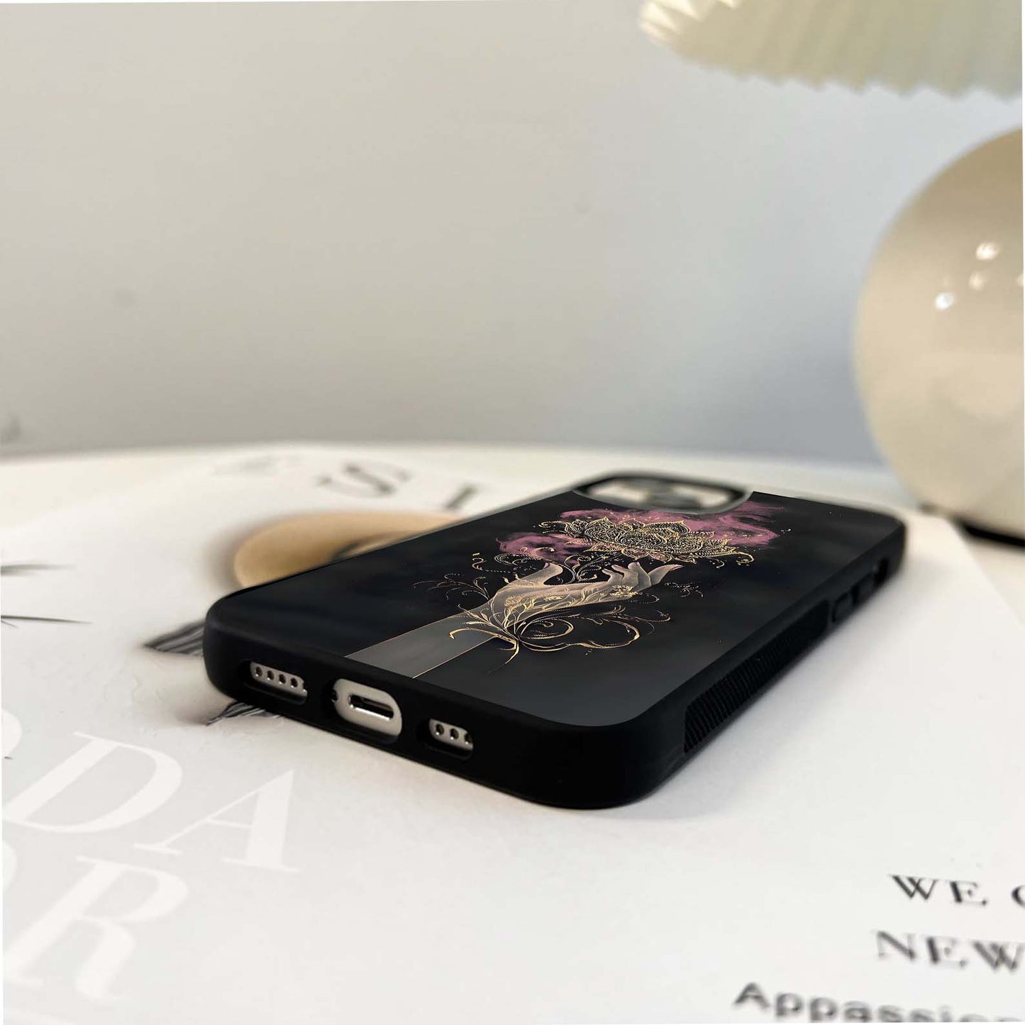 Golden Mandala Lotus Glass Case