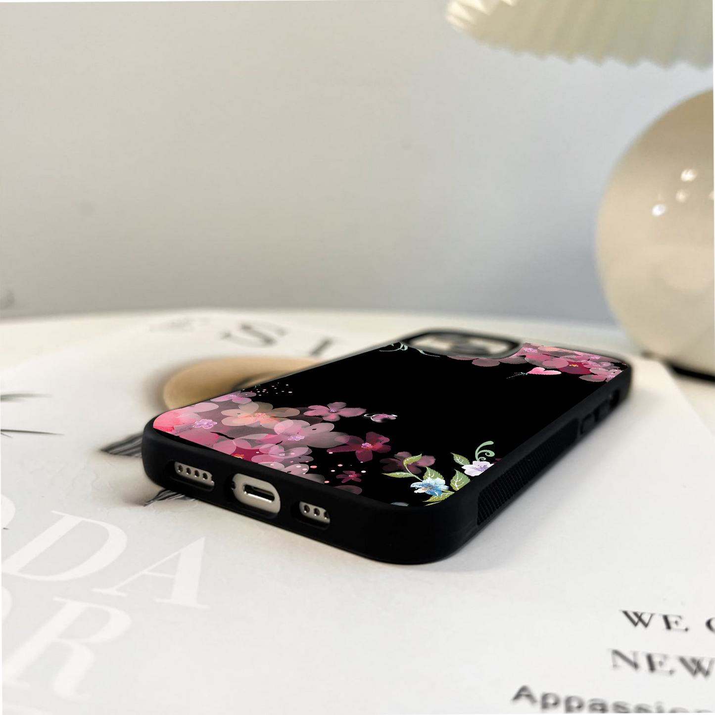 Black Rosy Morning Dew Glass Case