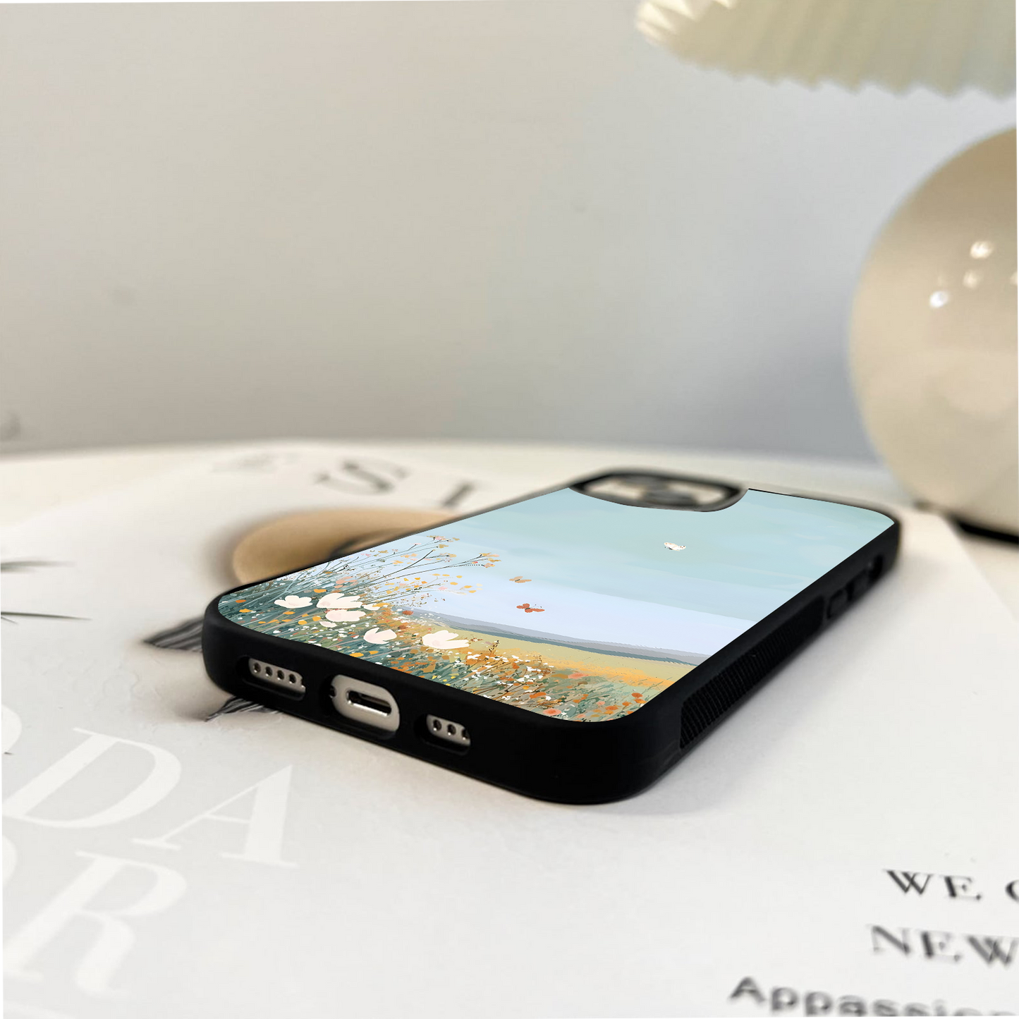 Pastel Field Butterflies Glass Case