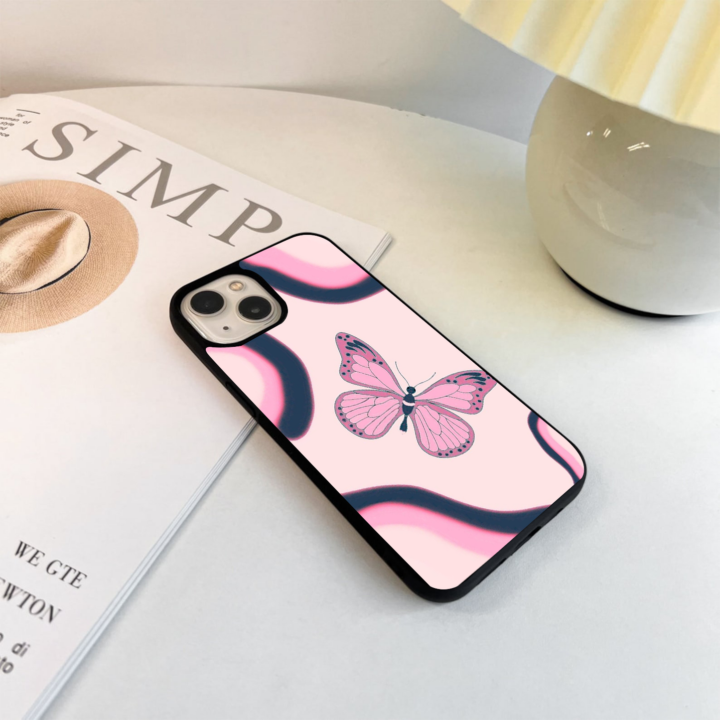 Pink Butterfly Dream Glass Case