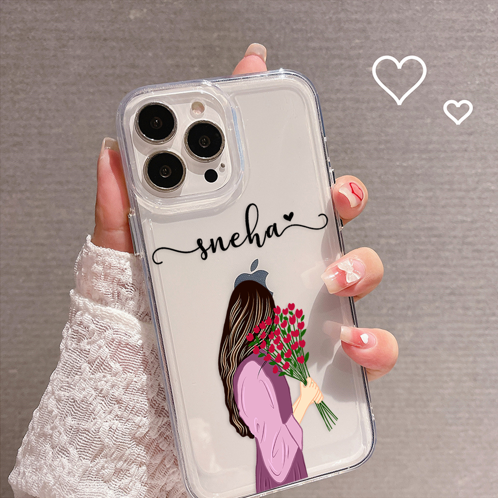 Cute Girl with Flower Custom Name Clear Silicon Cover