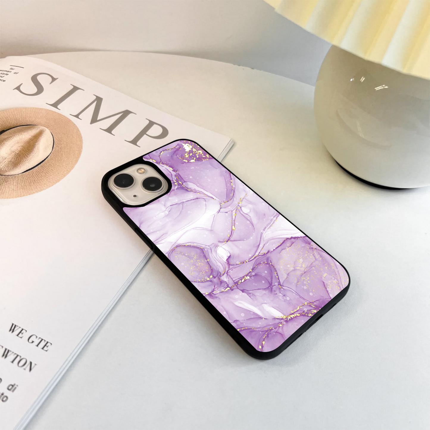 White and Purple Marble Glass Case