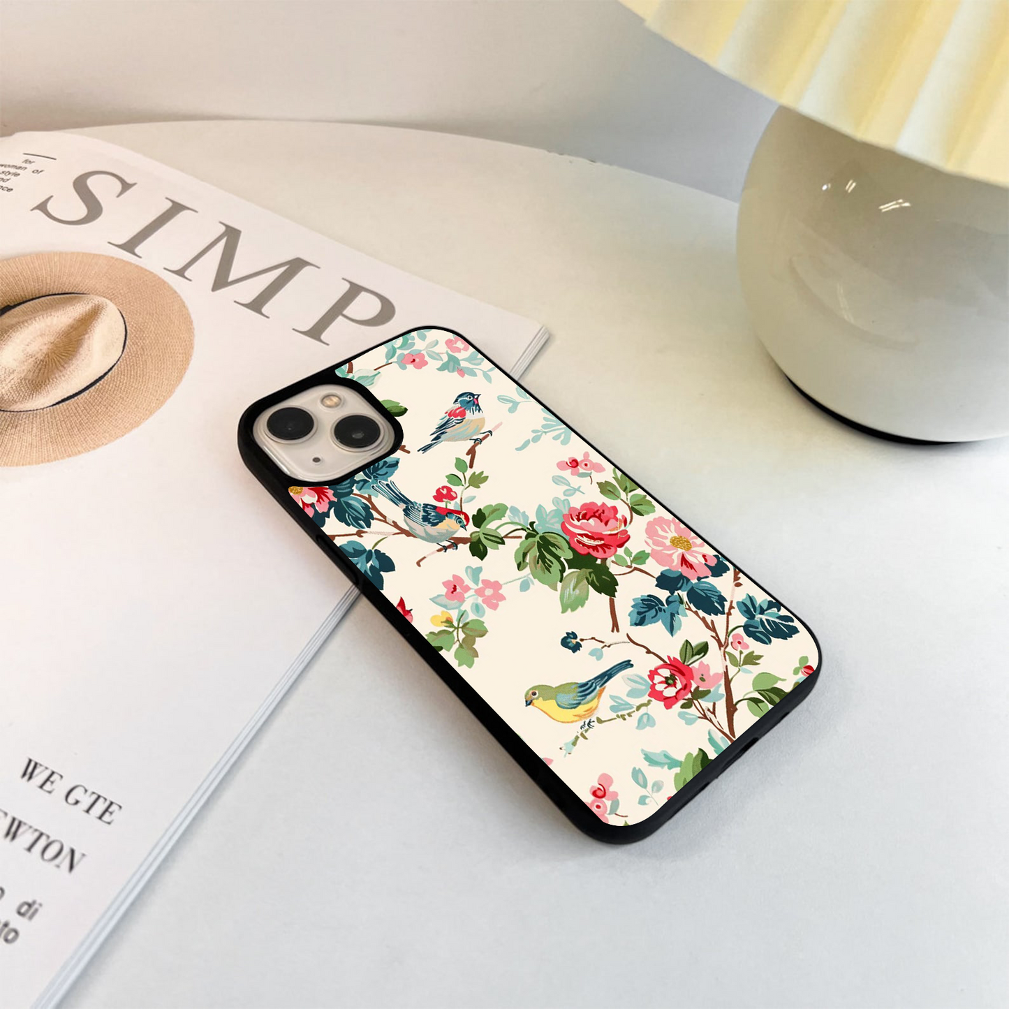 Vintage Floral Birds Glass Case