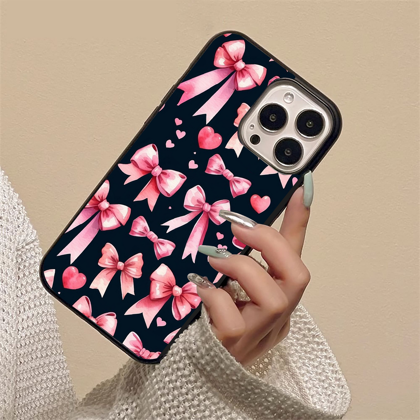 Cute Multiple Pink Bow Glass Case