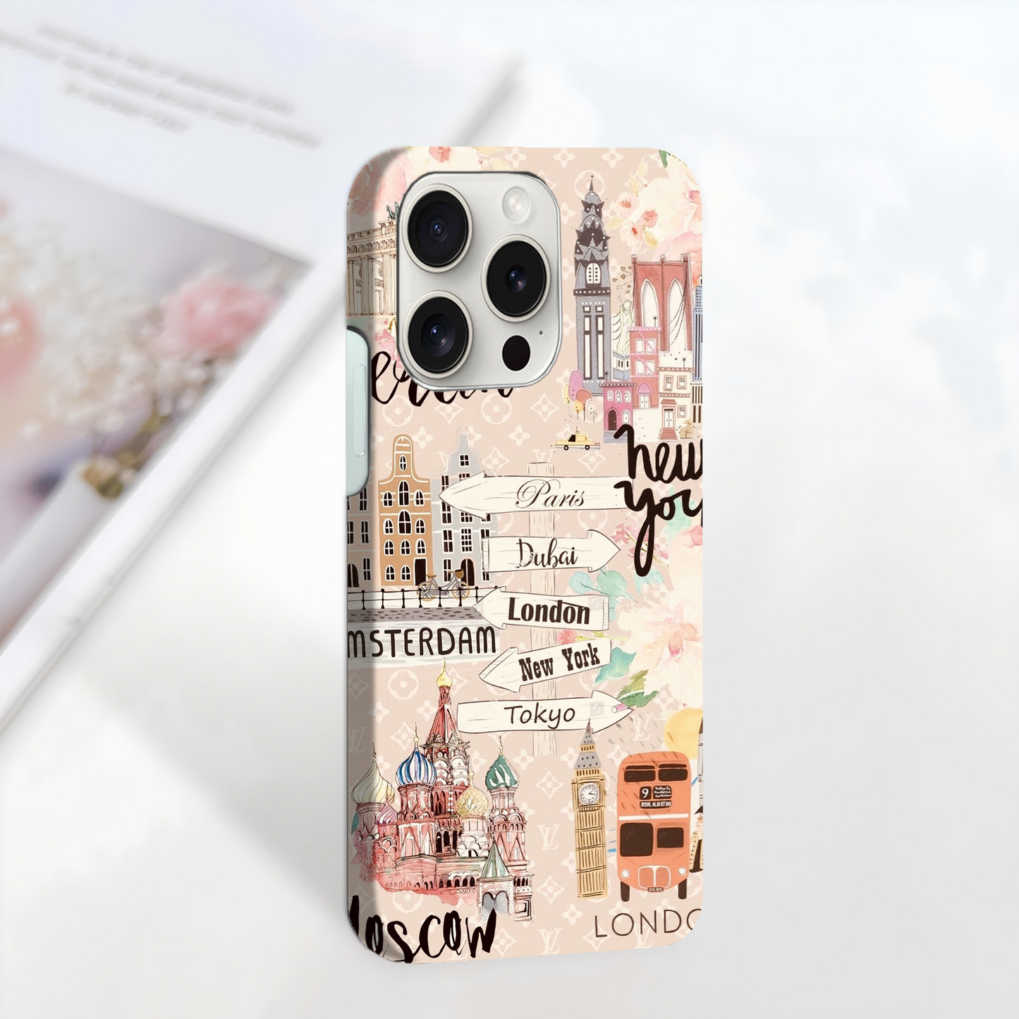Wanderlust City Map Slim Hard Case Cover Custom Name With Same Design Holder