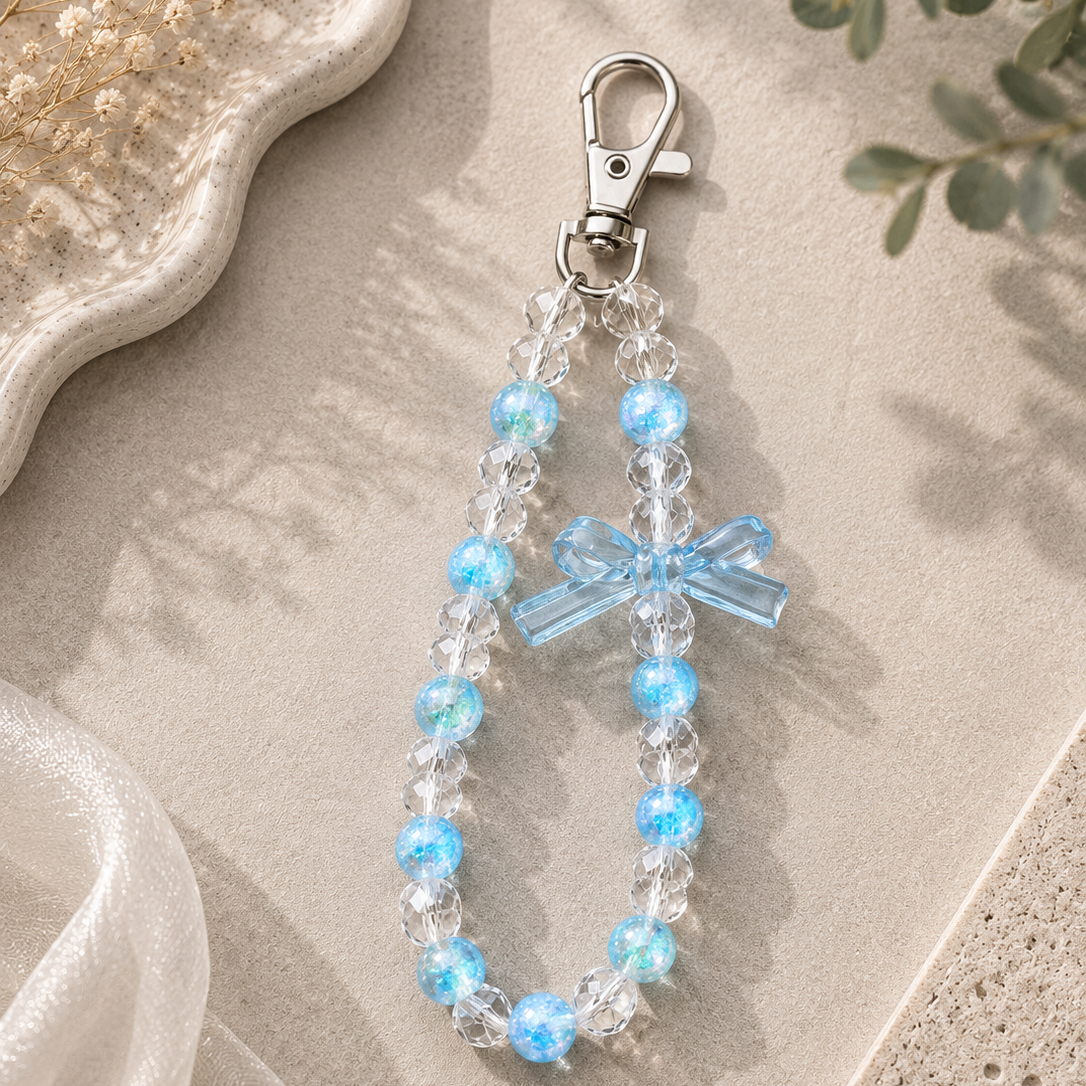 Crystal Blue Bow Phone Charm